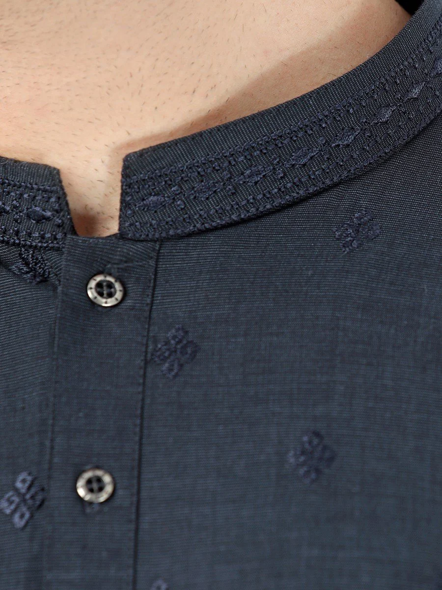 Men's Dark Navy Kurta Ceremonial - EMTKC22-066 - Image 5