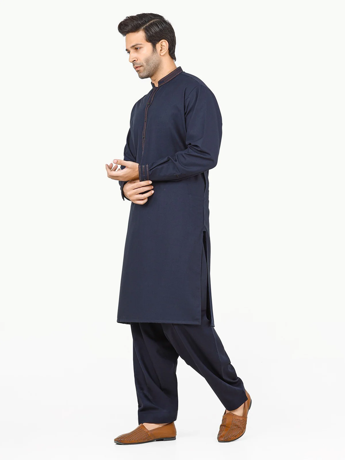 Men's Dark Navy Shalwar Kameez - EMTKS22S-40975 - Image 2