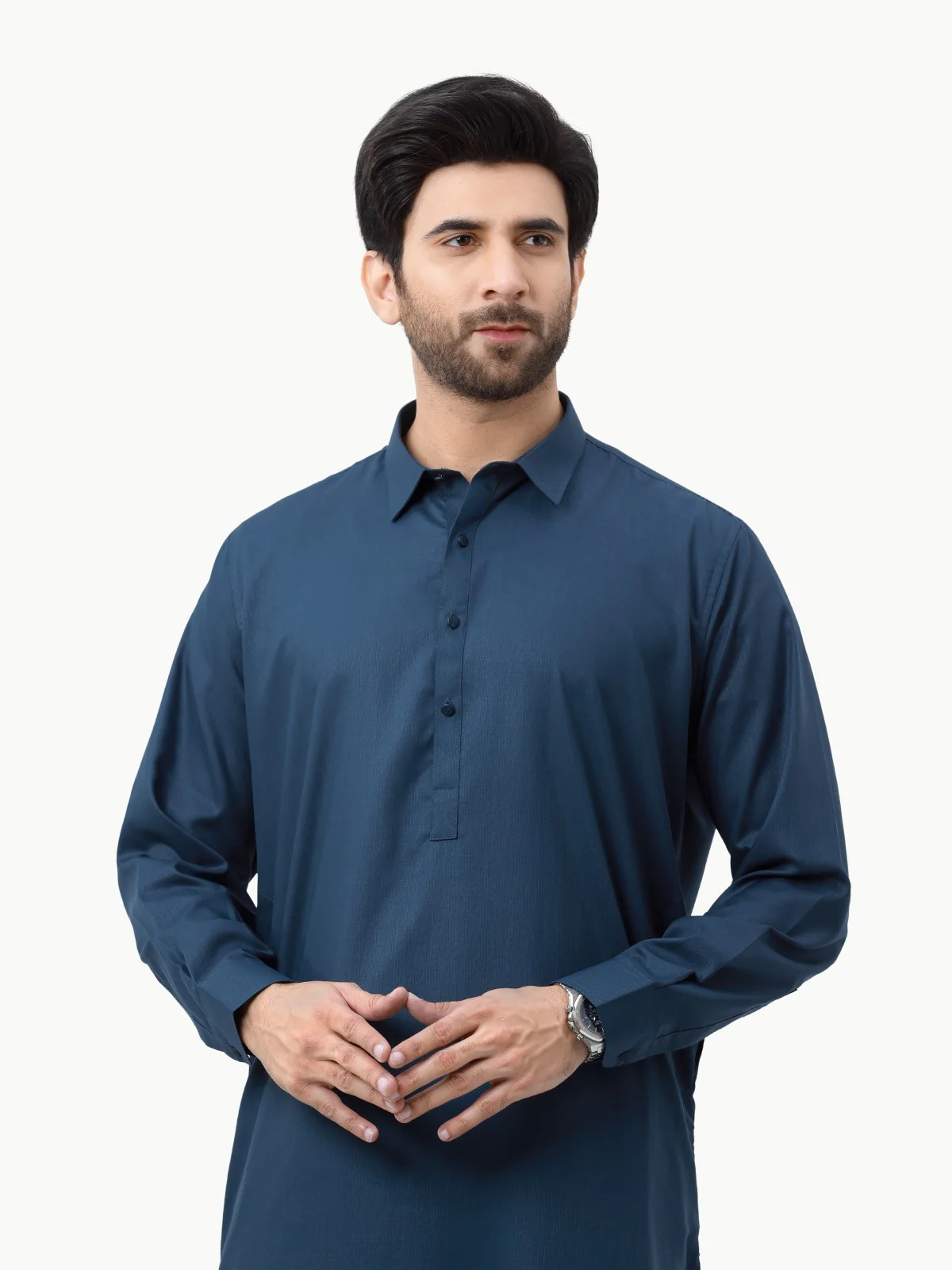 Men's Dark Navy Shalwar Kameez Plain - EMTKSP23-41001 - Image 2