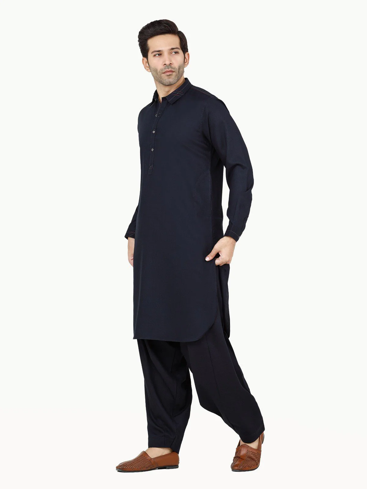Men's Dark Navy Shalwar Kameez - EMTSW22S-99252 - Image 3