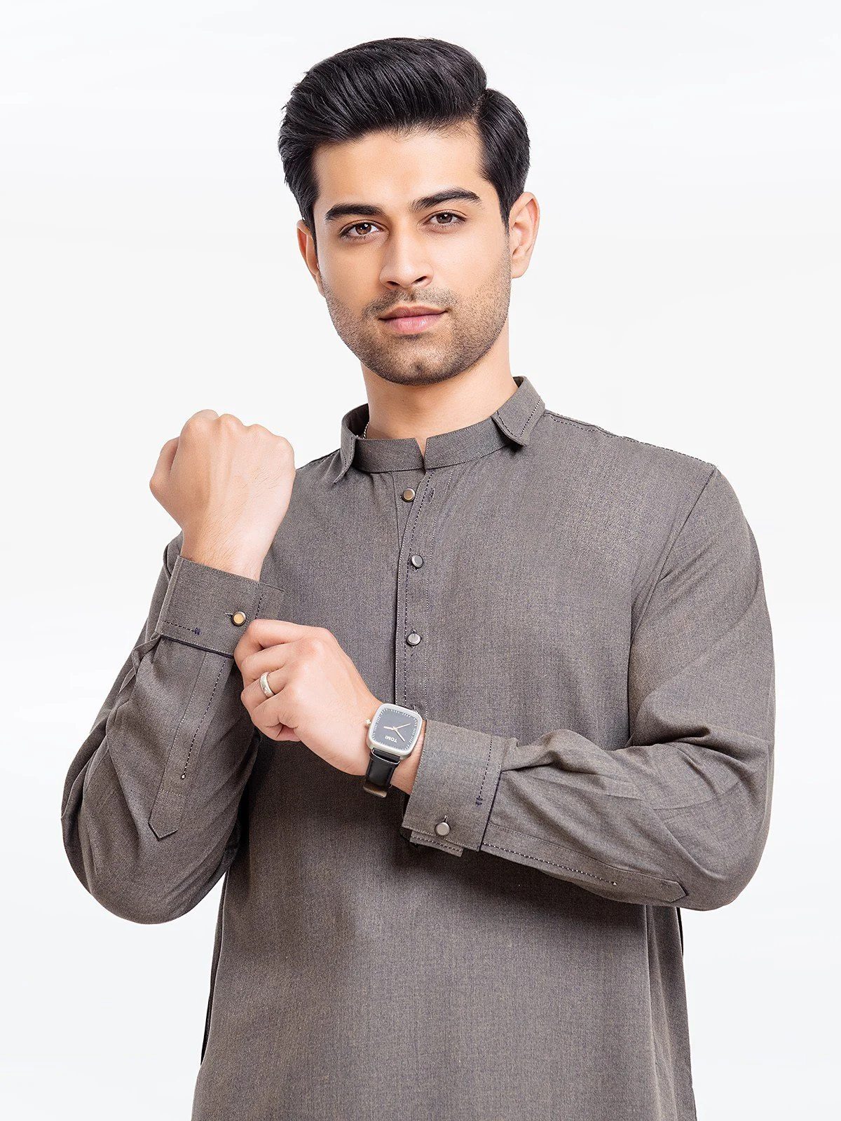 Men's Dark Olive Shalwar Kameez - EMTKS23-41055 - Image 2