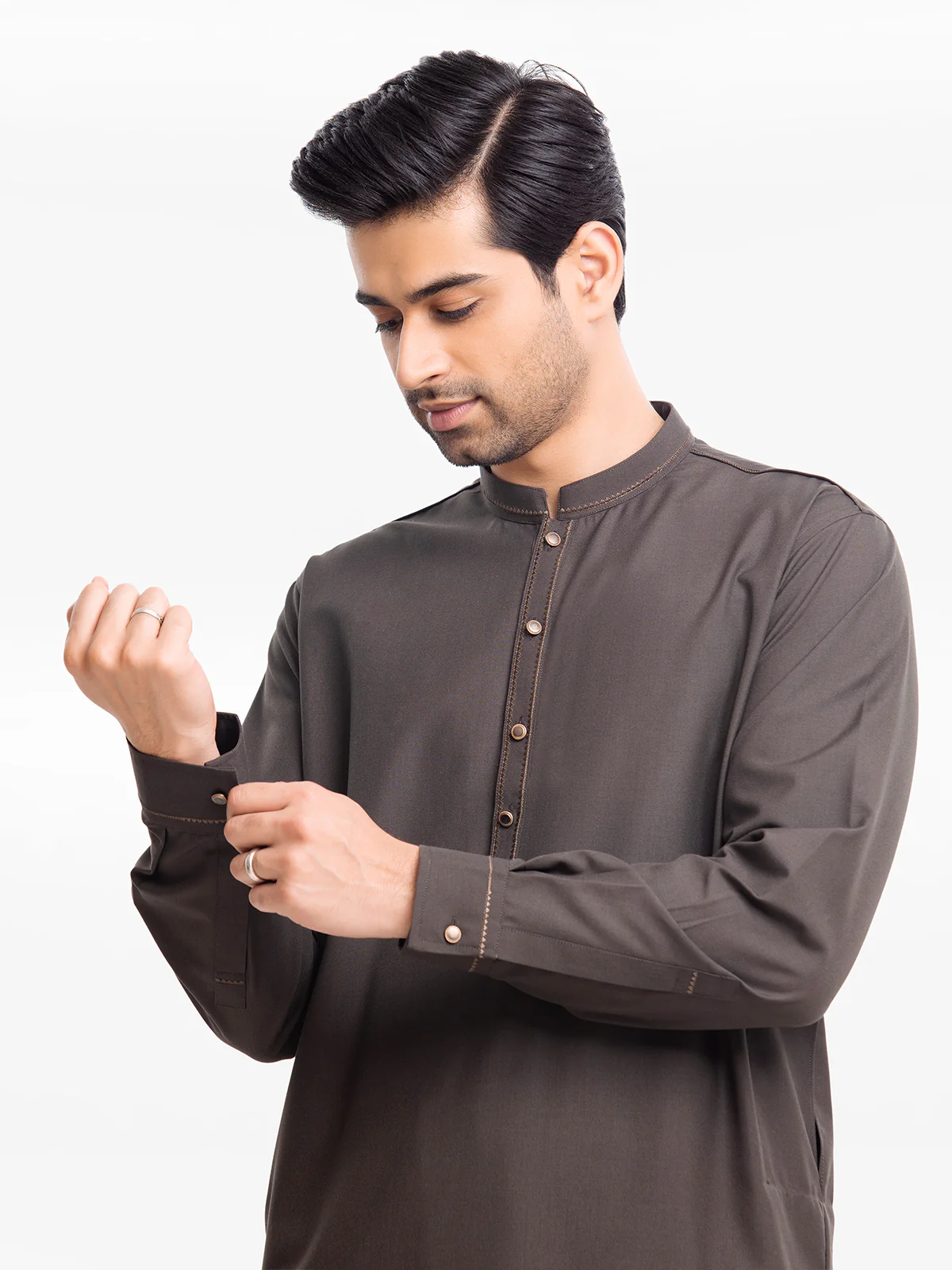 Men's Dark Olive Shalwar Kameez - EMTKS23-41057 - Image 2