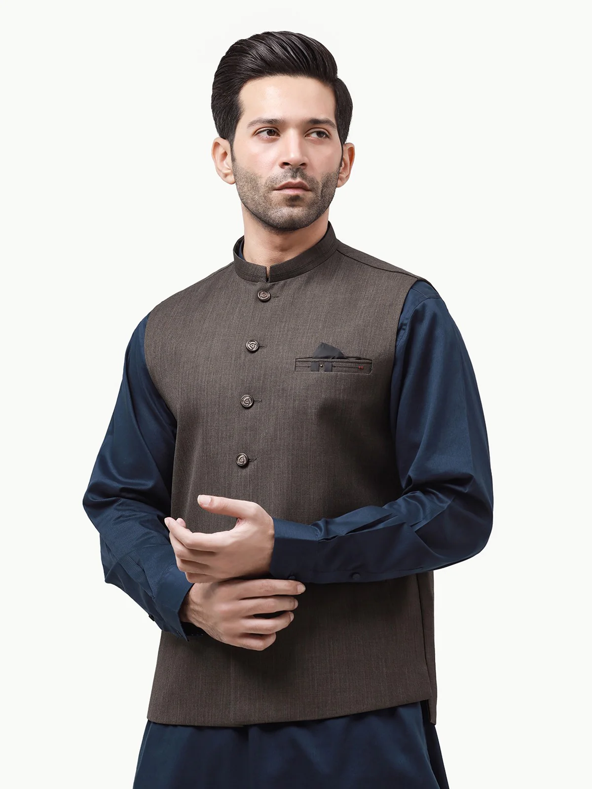 Men's Dark Olive Waist Coat - EMTWC23-35868 - Image 2