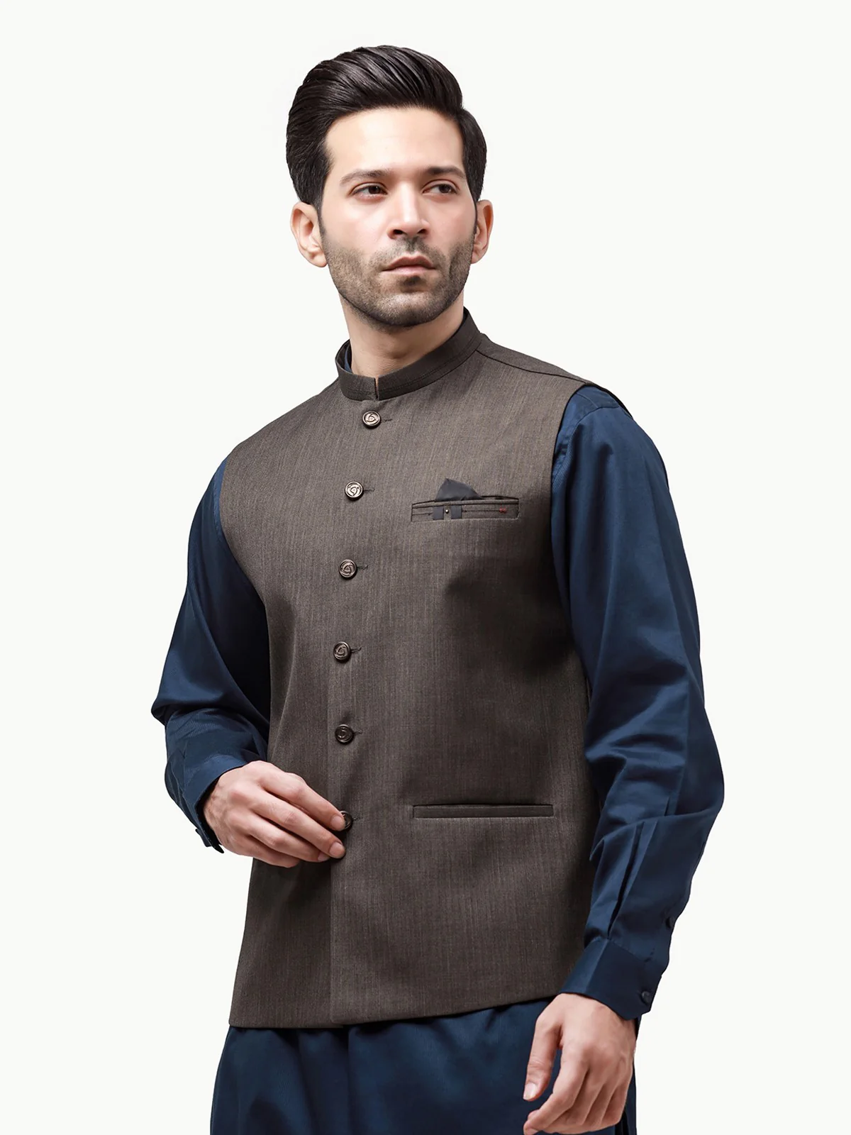 Men's Dark Olive Waist Coat - EMTWC23-35868 - Image 4