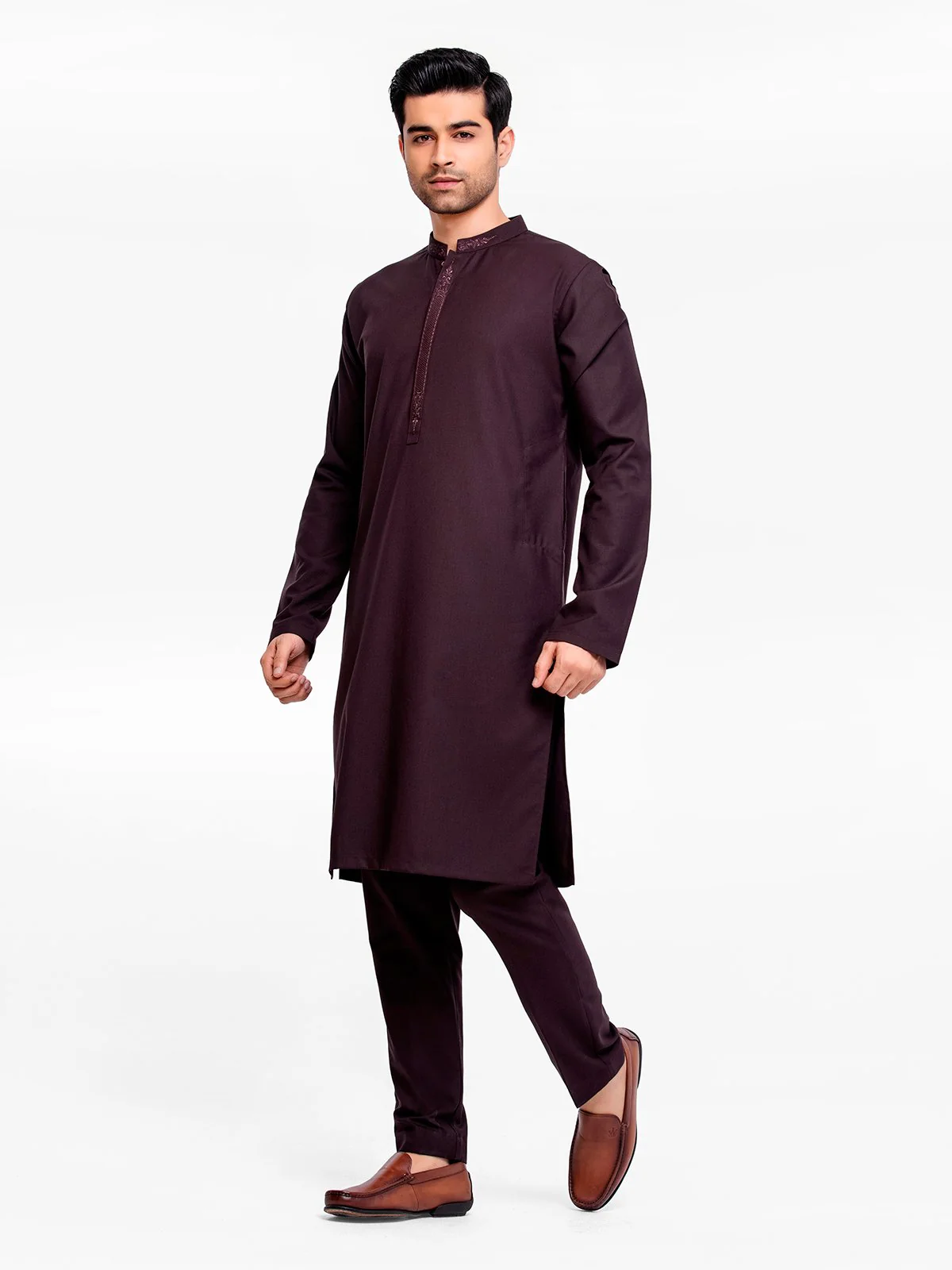 Men's Dark Plum Kurta Pajama - EMTSW23-99390 - Image 3