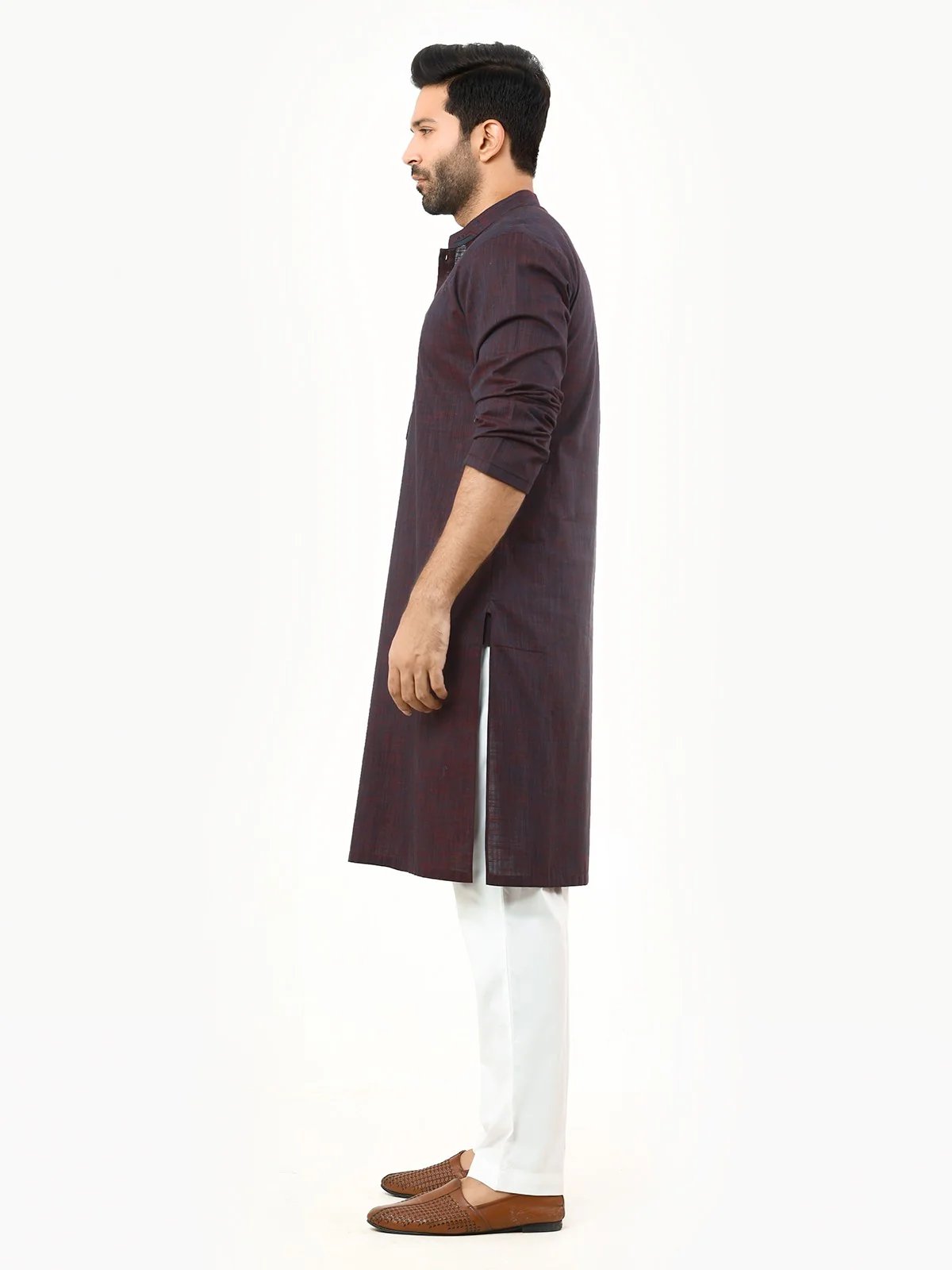 Men's Dark Purple Kurta - EMTK22-99244 - Image 3