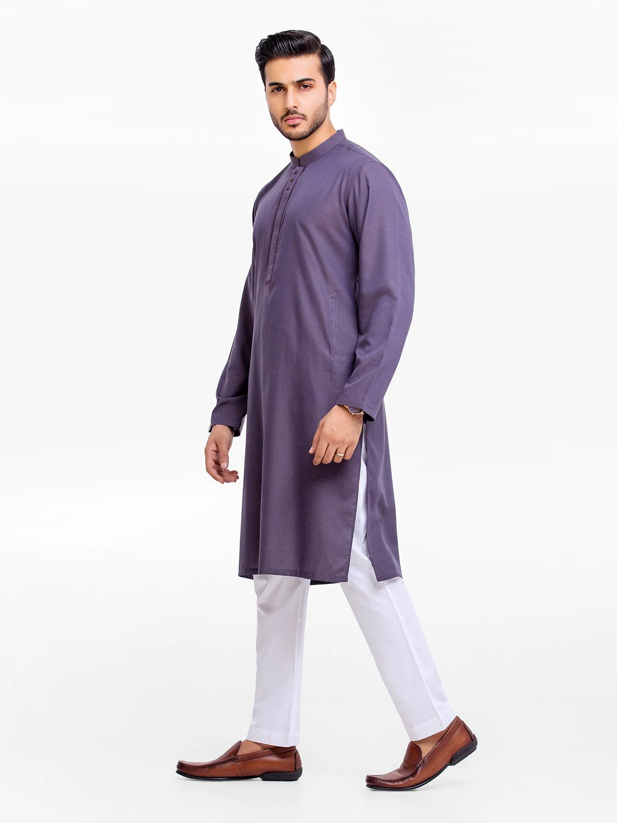 Men's Dark Purple Kurta - EMTK23-99361 - Image 3