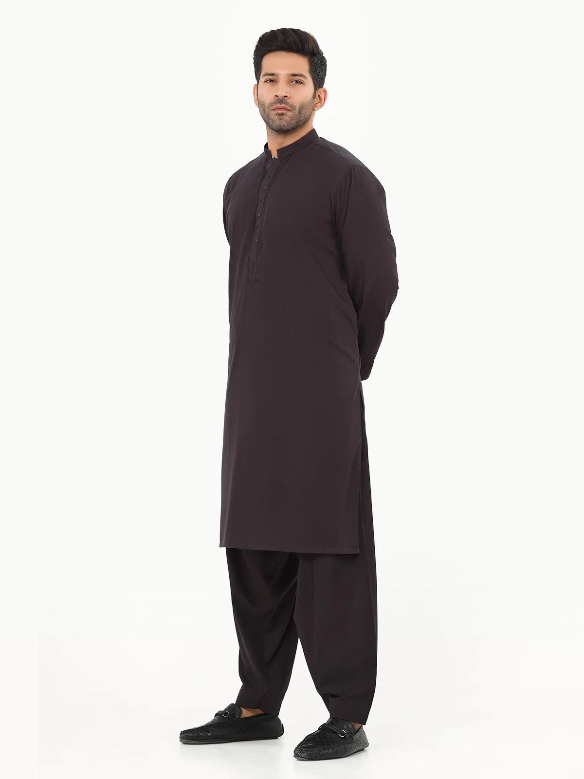 Men's Dark Purple Shalwar Kameez - EMTKS22S-40962 - Image 3