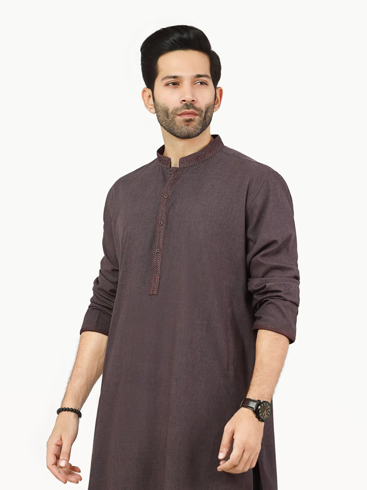 Men's Dark Purple Shalwar Kameez - EMTKS22S-40990 - Image 2