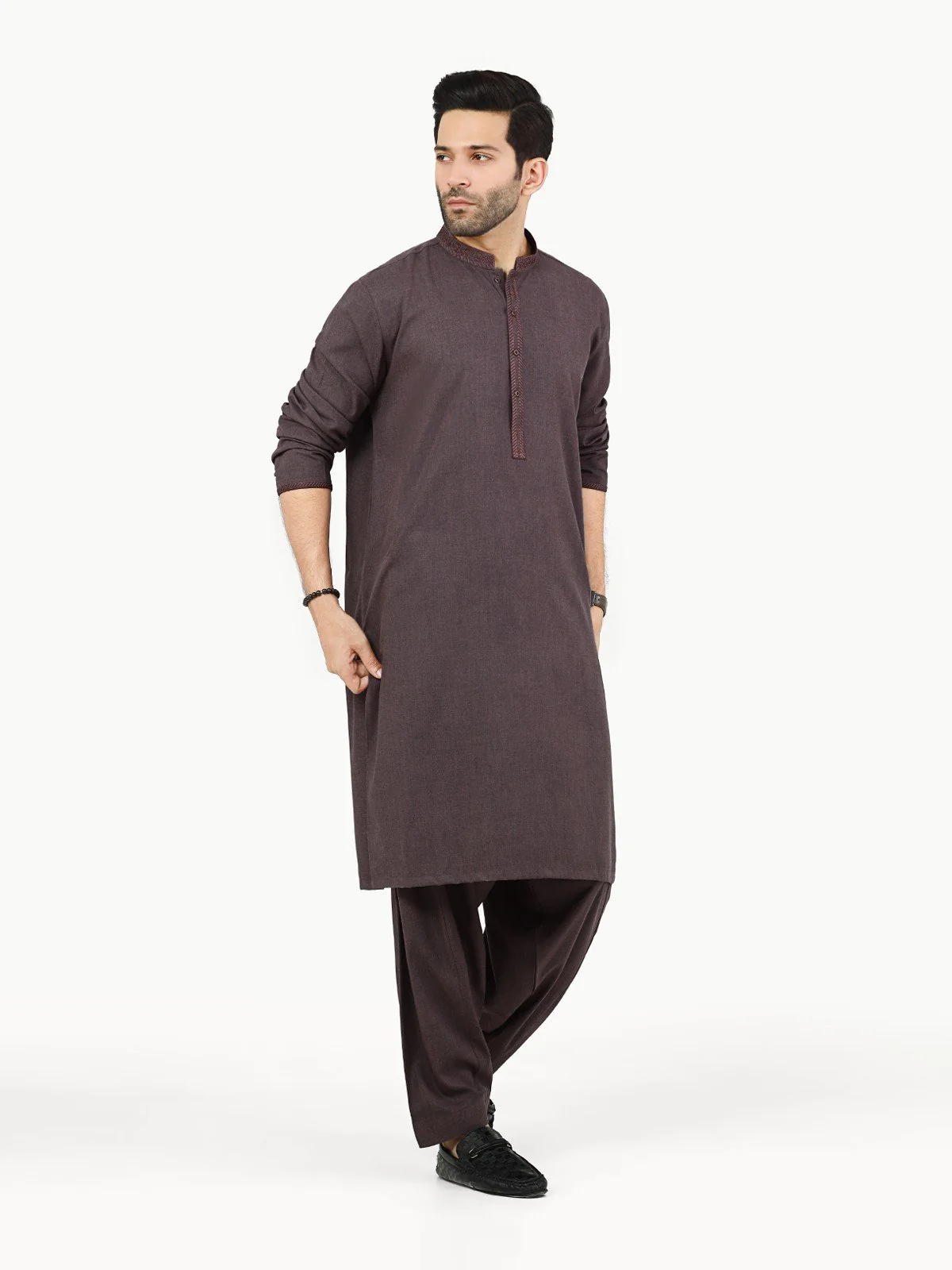 Men's Dark Purple Shalwar Kameez - EMTKS22S-40990 - Image 3