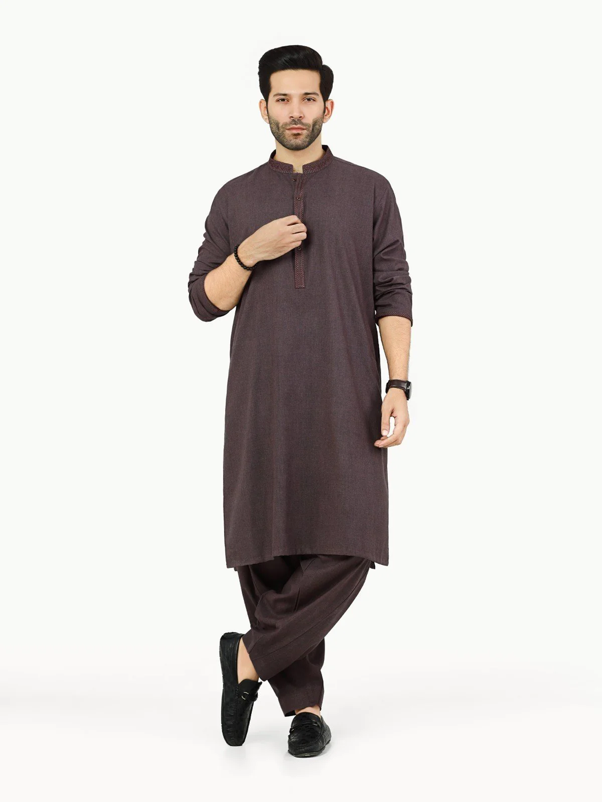 Men's Dark Purple Shalwar Kameez - EMTKS22S-40990 - Image 4