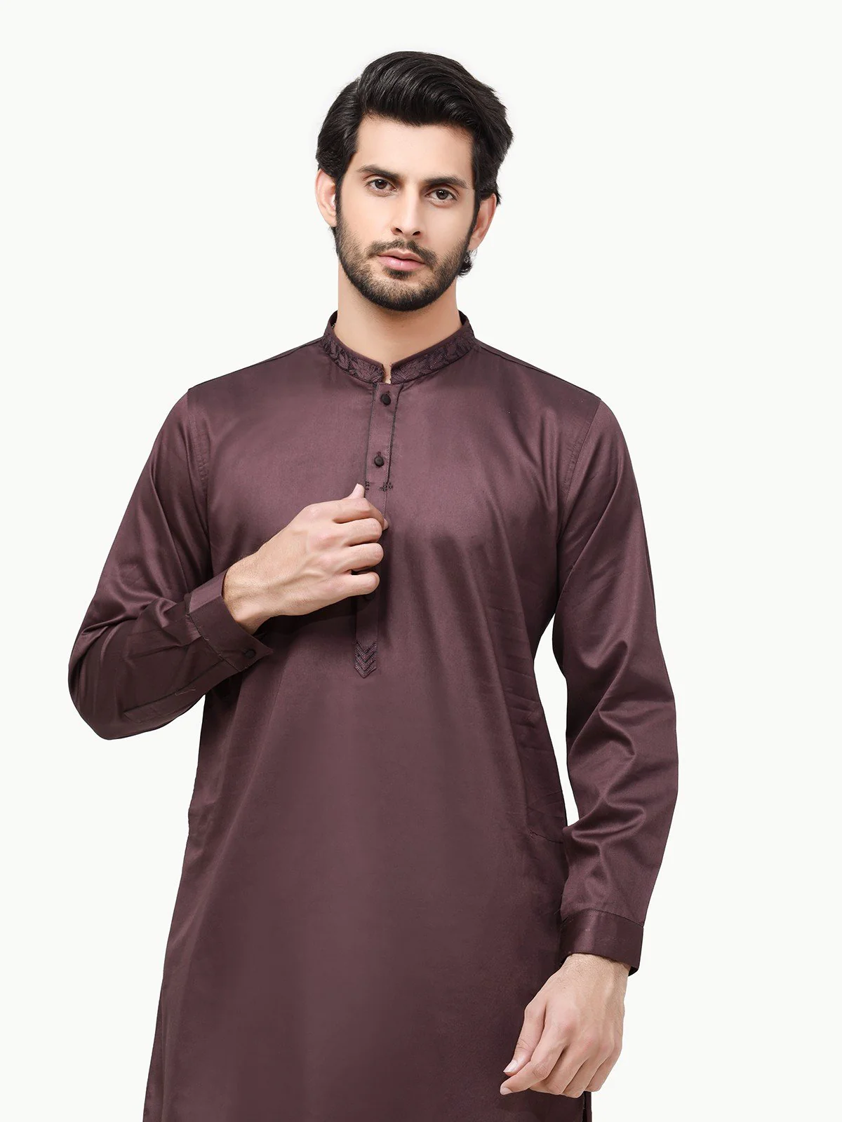 Men's Dark Purple Shalwar Kameez - EMTSW22W-99249 - Image 2