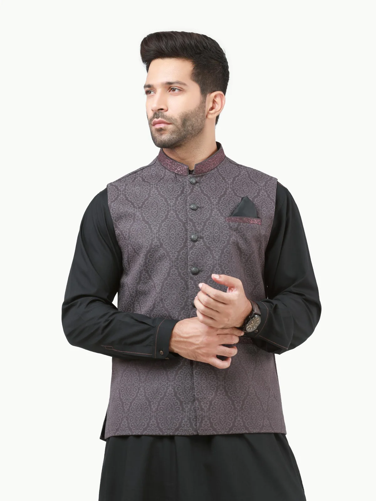 Men's Dark Purple Waist Coat - EMTWC22-35789 - Image 2