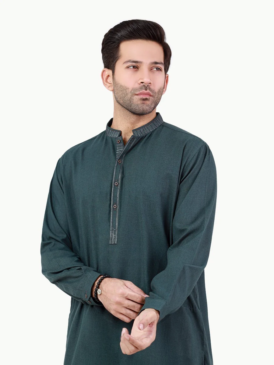 Men's Dark Teal Shalwar Kameez - EMTKS22S-40987 - Image 2