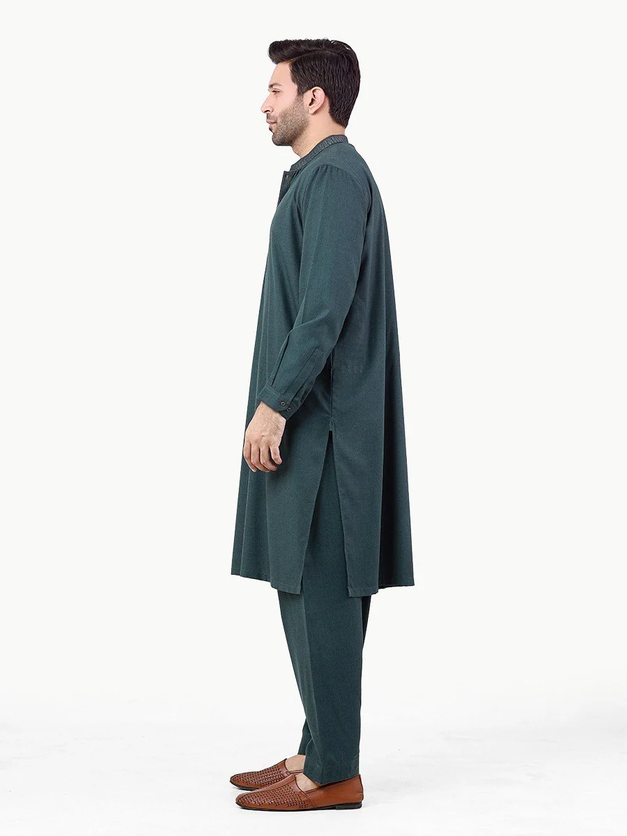 Men's Dark Teal Shalwar Kameez - EMTKS22S-40987 - Image 3