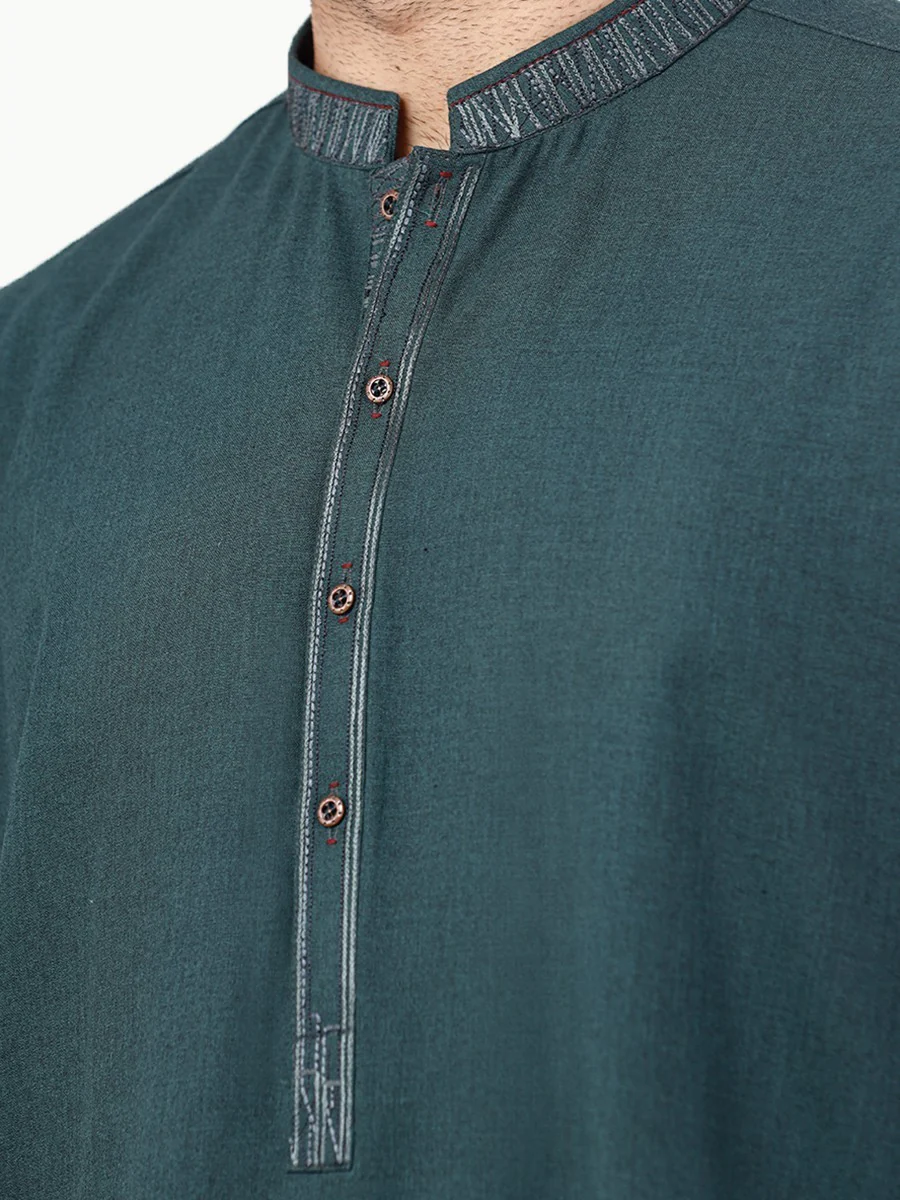 Men's Dark Teal Shalwar Kameez - EMTKS22S-40987 - Image 4