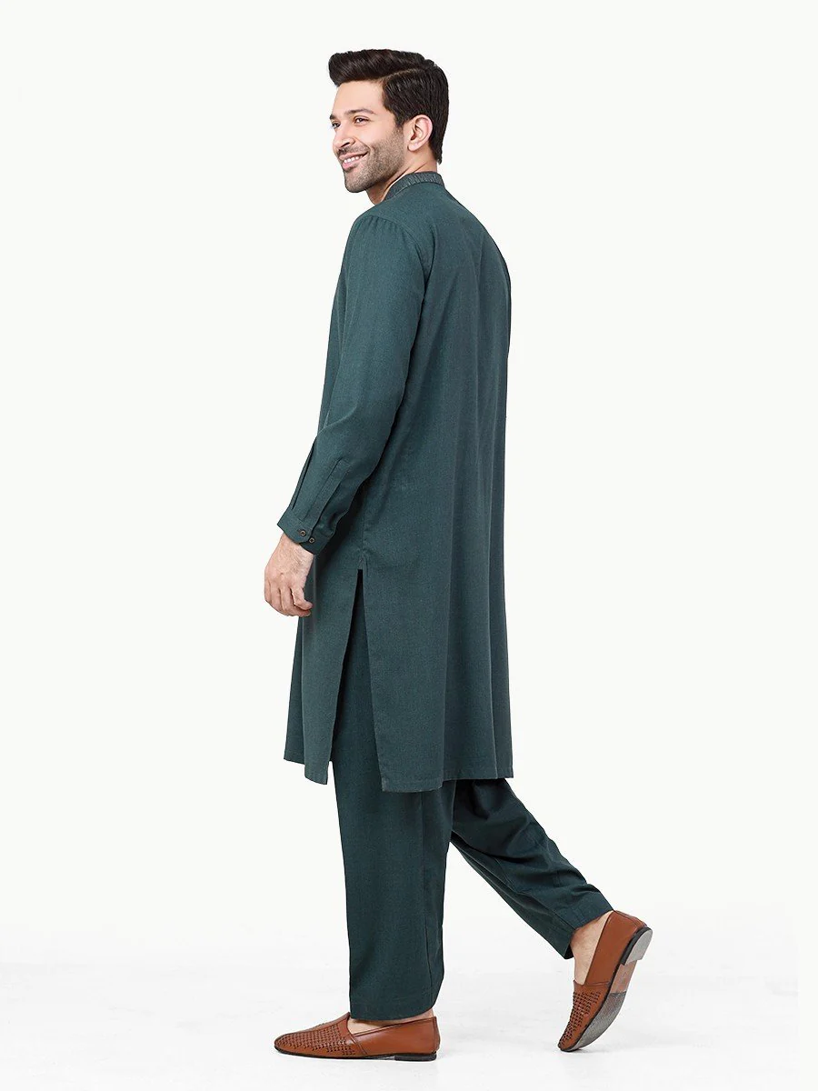 Men's Dark Teal Shalwar Kameez - EMTKS22S-40987 - Image 5