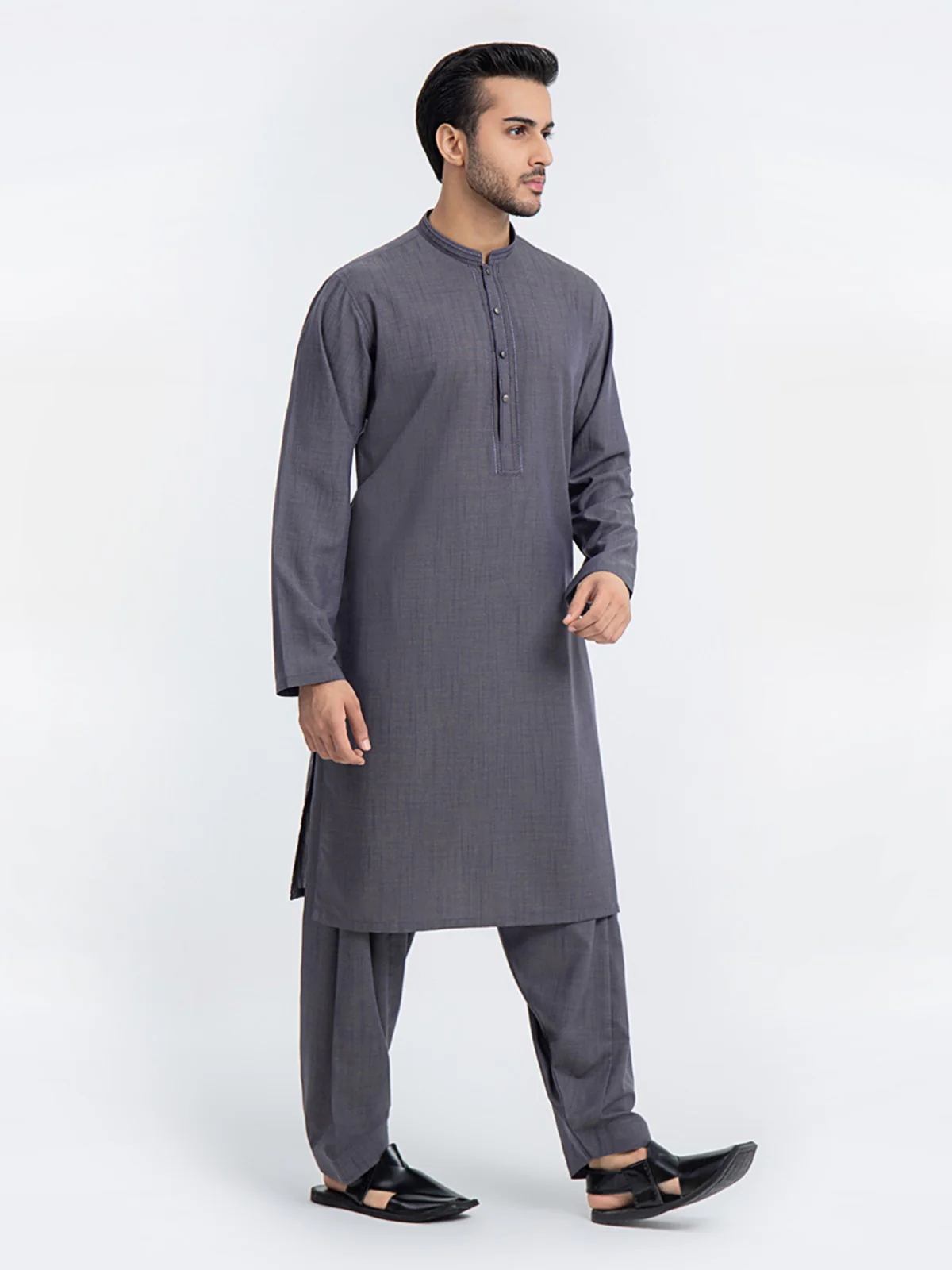 Men's Deep Purple Shalwar Kameez - EMTKS23-41005 - Image 3