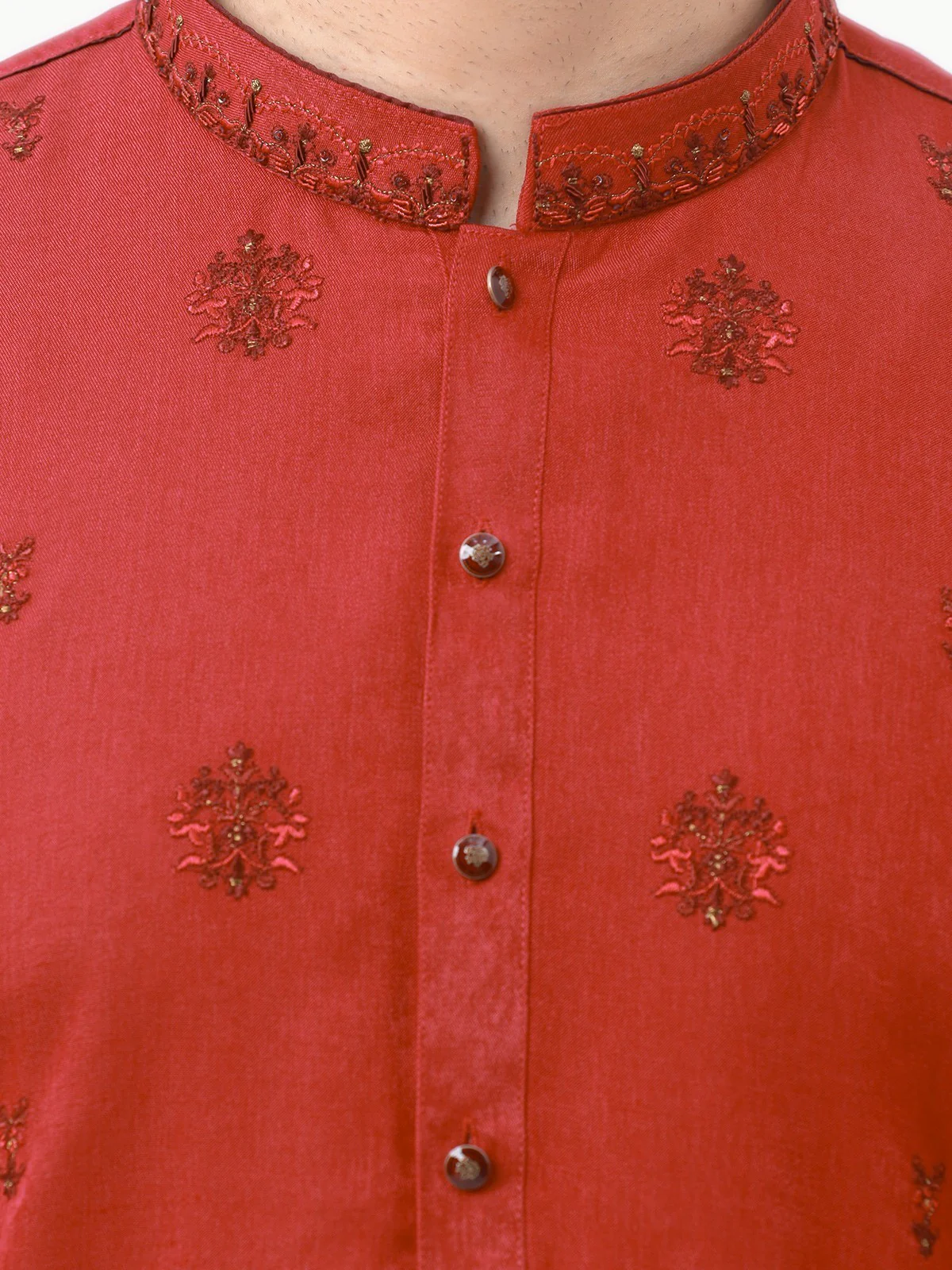 Men's Deep Red Kurta Ceremonial - EMTKC22-078 - Image 3