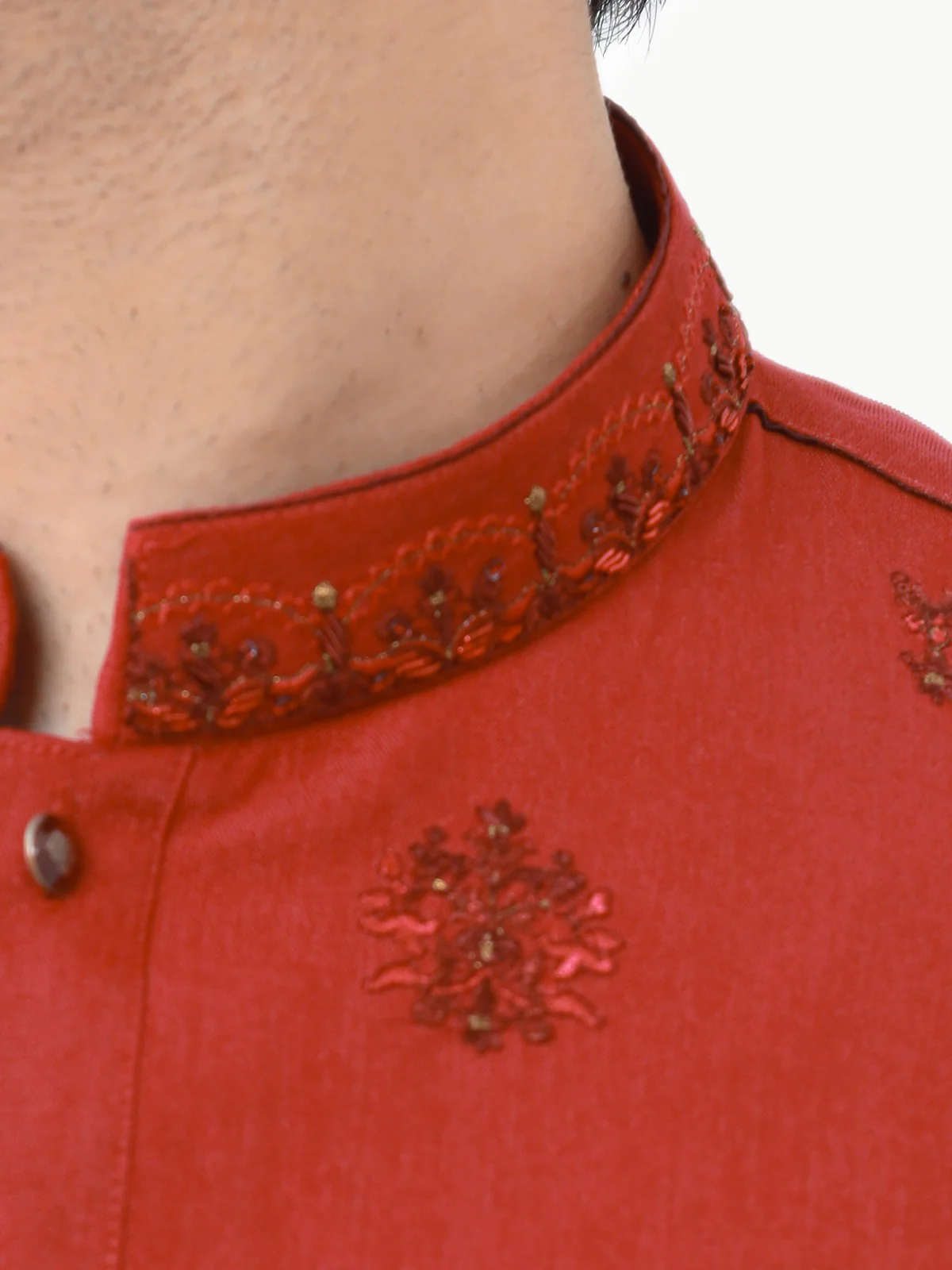 Men's Deep Red Kurta Ceremonial - EMTKC22-078 - Image 4