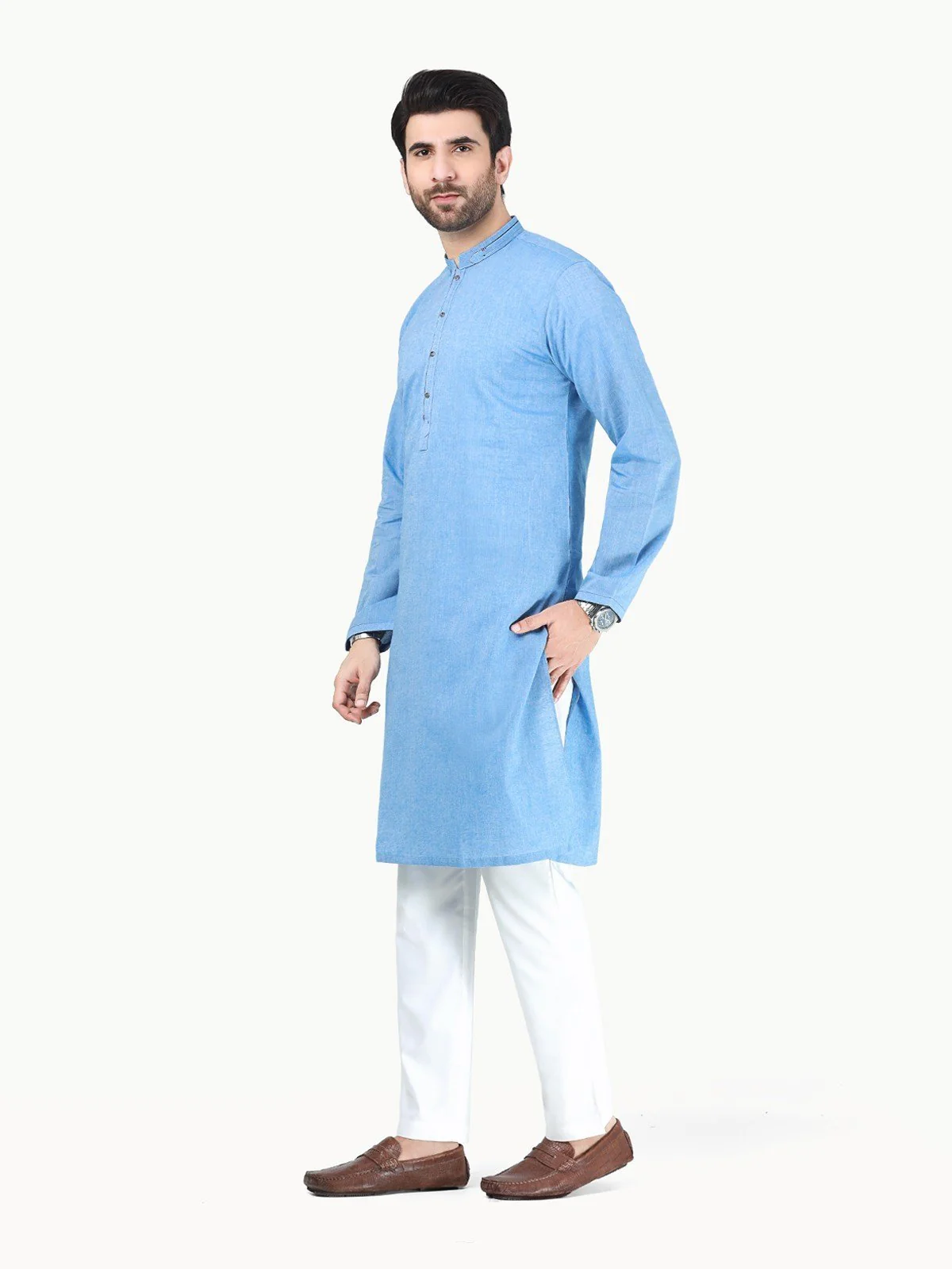 Men's Dirty Blue Kurta - EMTK22-99280 - Image 3