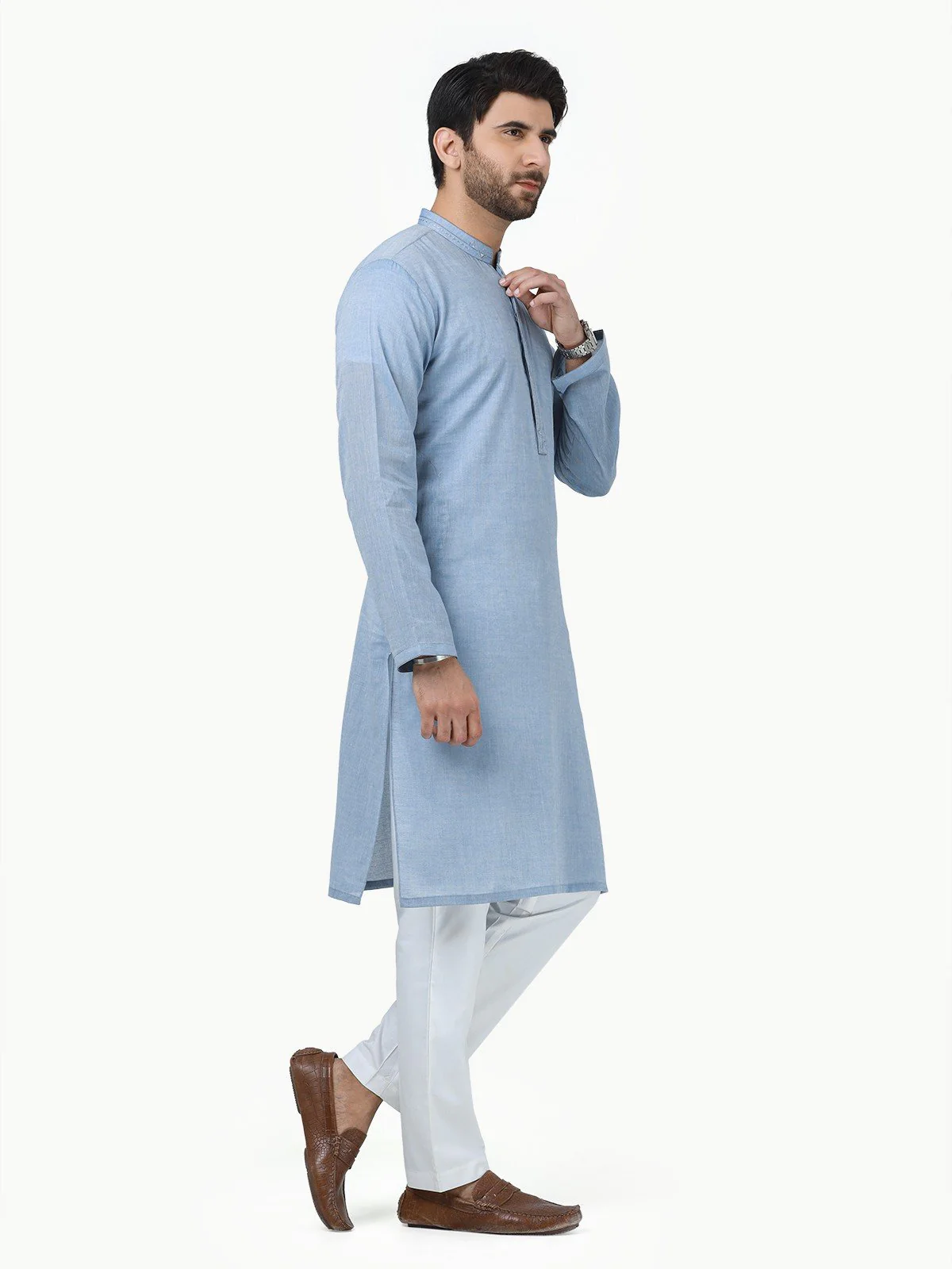 Men's Dirty Blue Kurta - EMTK22-99281 - Image 3