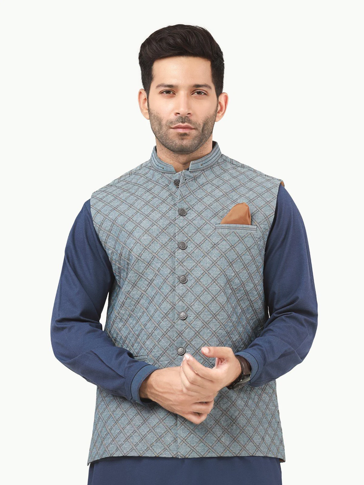 Men's Dirty Blue Waist Coat Ceremonial - EMTWCC22-132 - Image 2