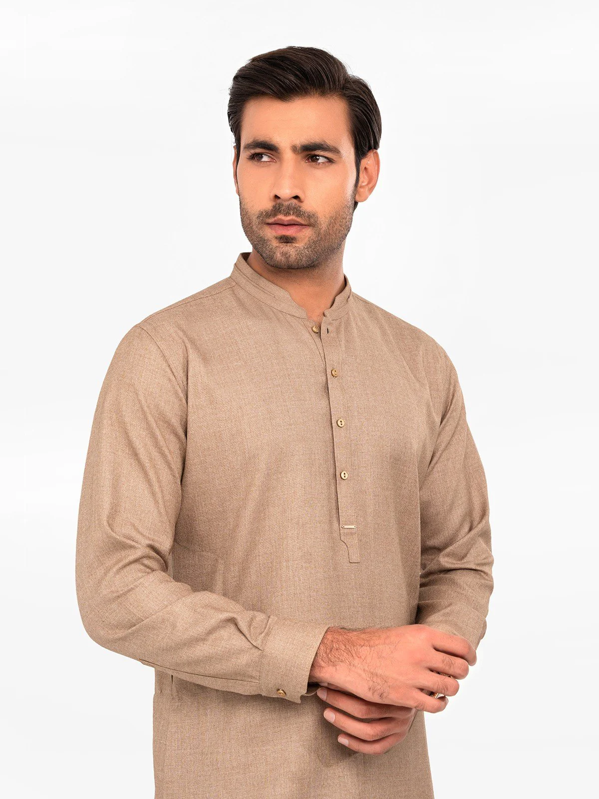 Men's Fawn Shalwar Kameez - EMTKS23W-41046 - Image 2