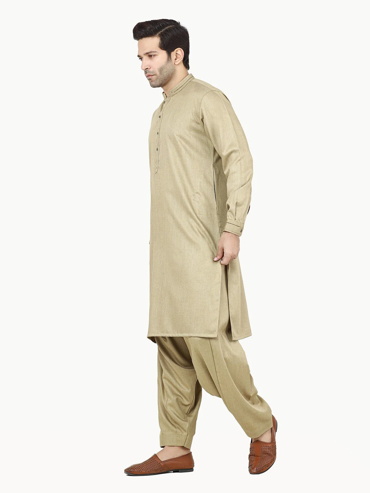 Men's Fawn Shalwar Kameez - EMTSW22S-99253 - Image 3