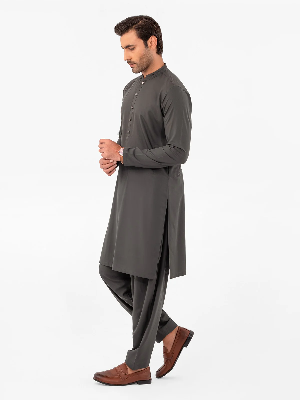 Men's Forest Green Shalwar Kameez - EMTKS23-41054 - Image 3