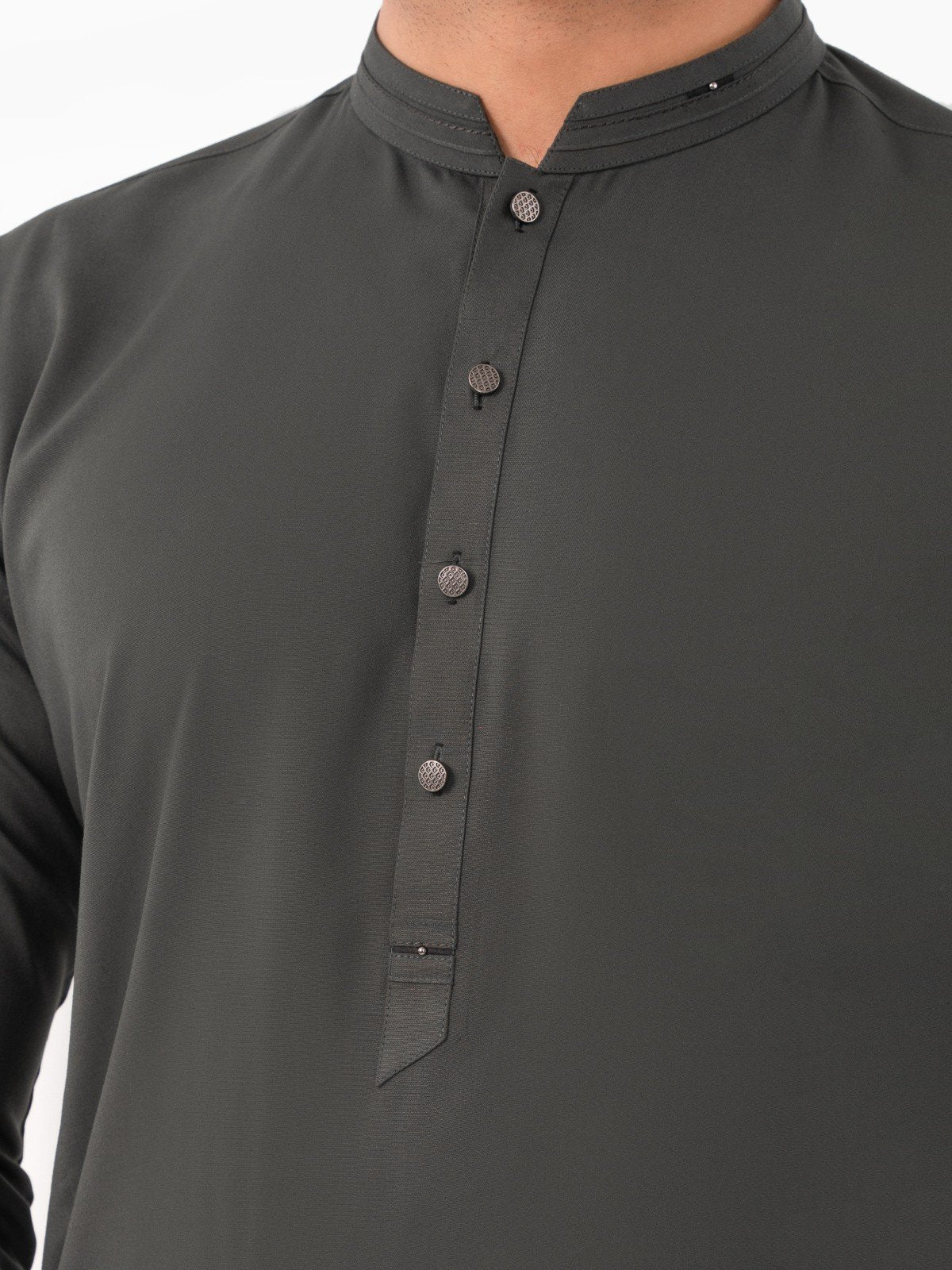 Men's Forest Green Shalwar Kameez - EMTKS23-41054 - Image 4