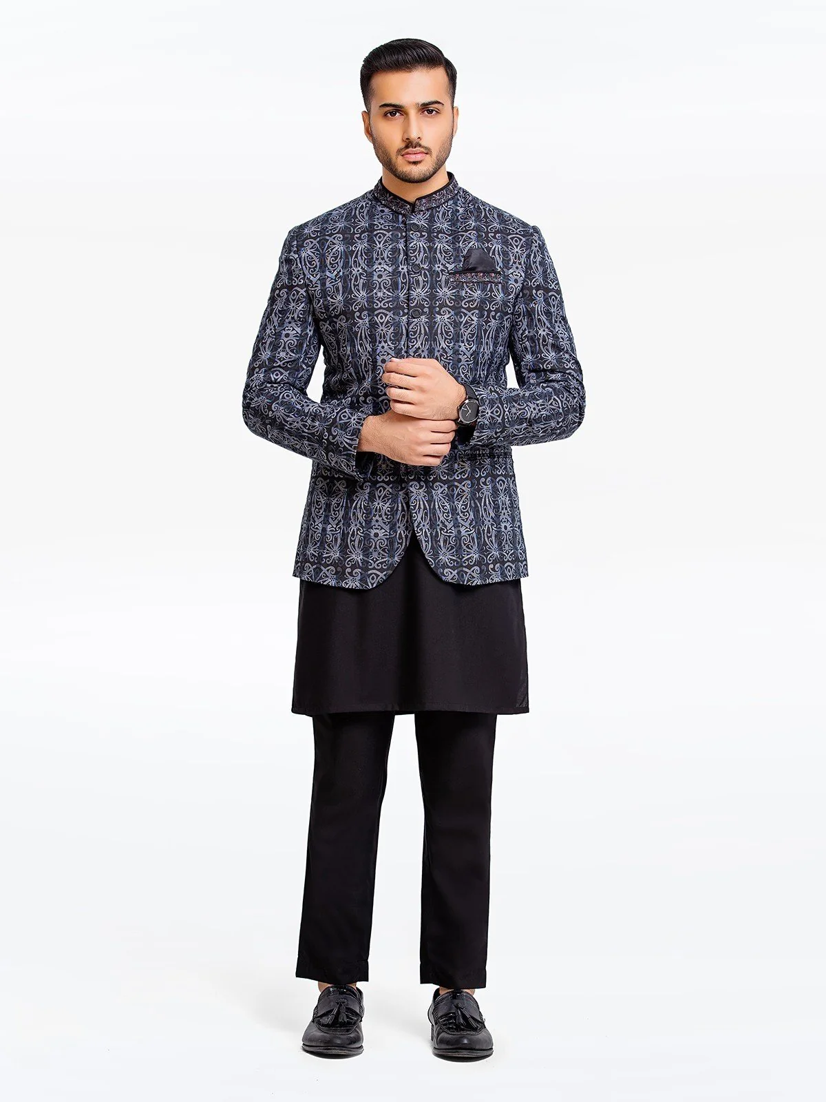 Men's Grey & Black Prince Coat - EMTPC22-002