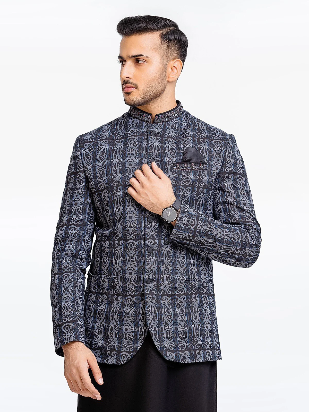 Men's Grey & Black Prince Coat - EMTPC22-002 - Image 2