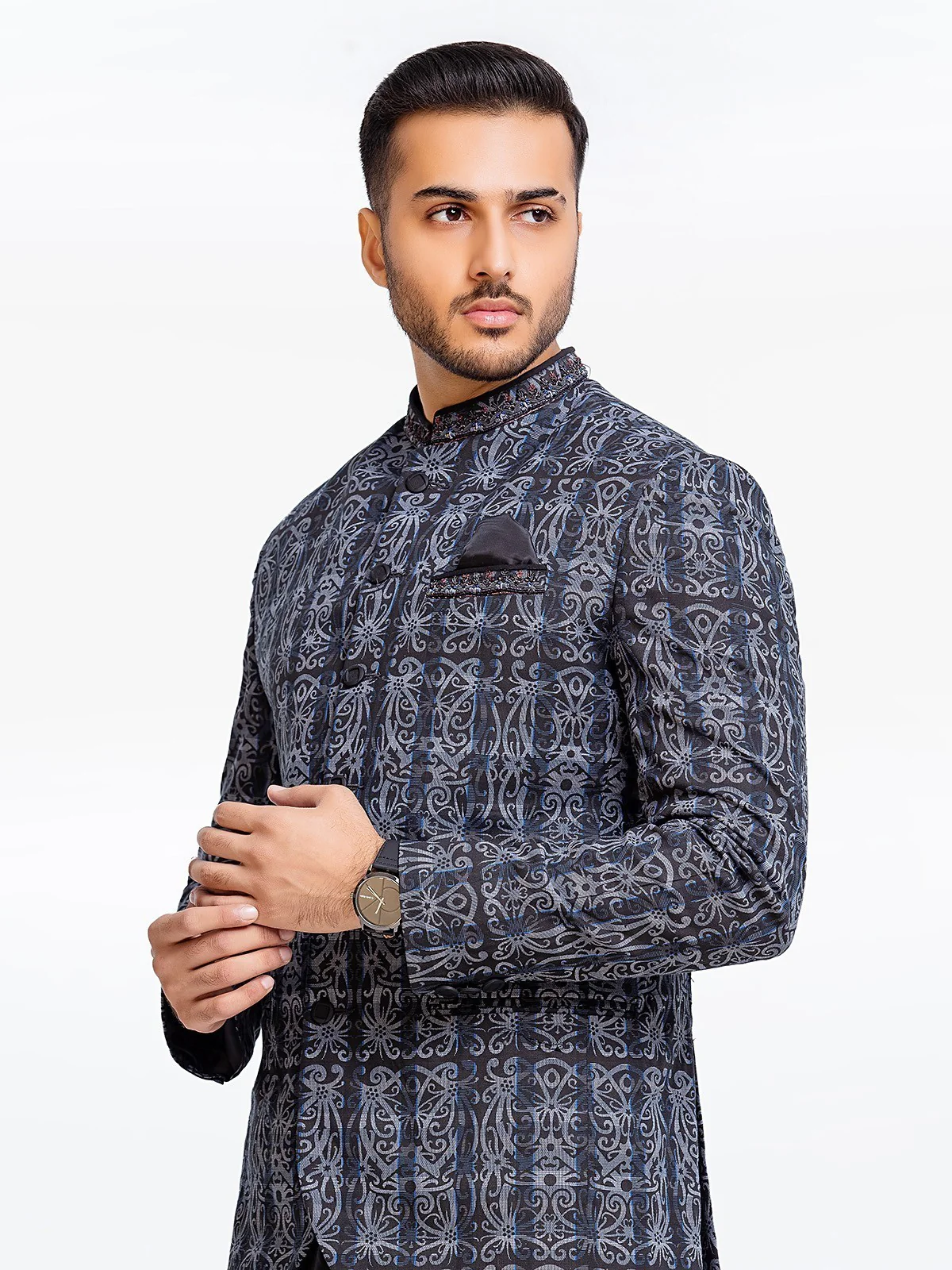 Men's Grey & Black Prince Coat - EMTPC22-002 - Image 4