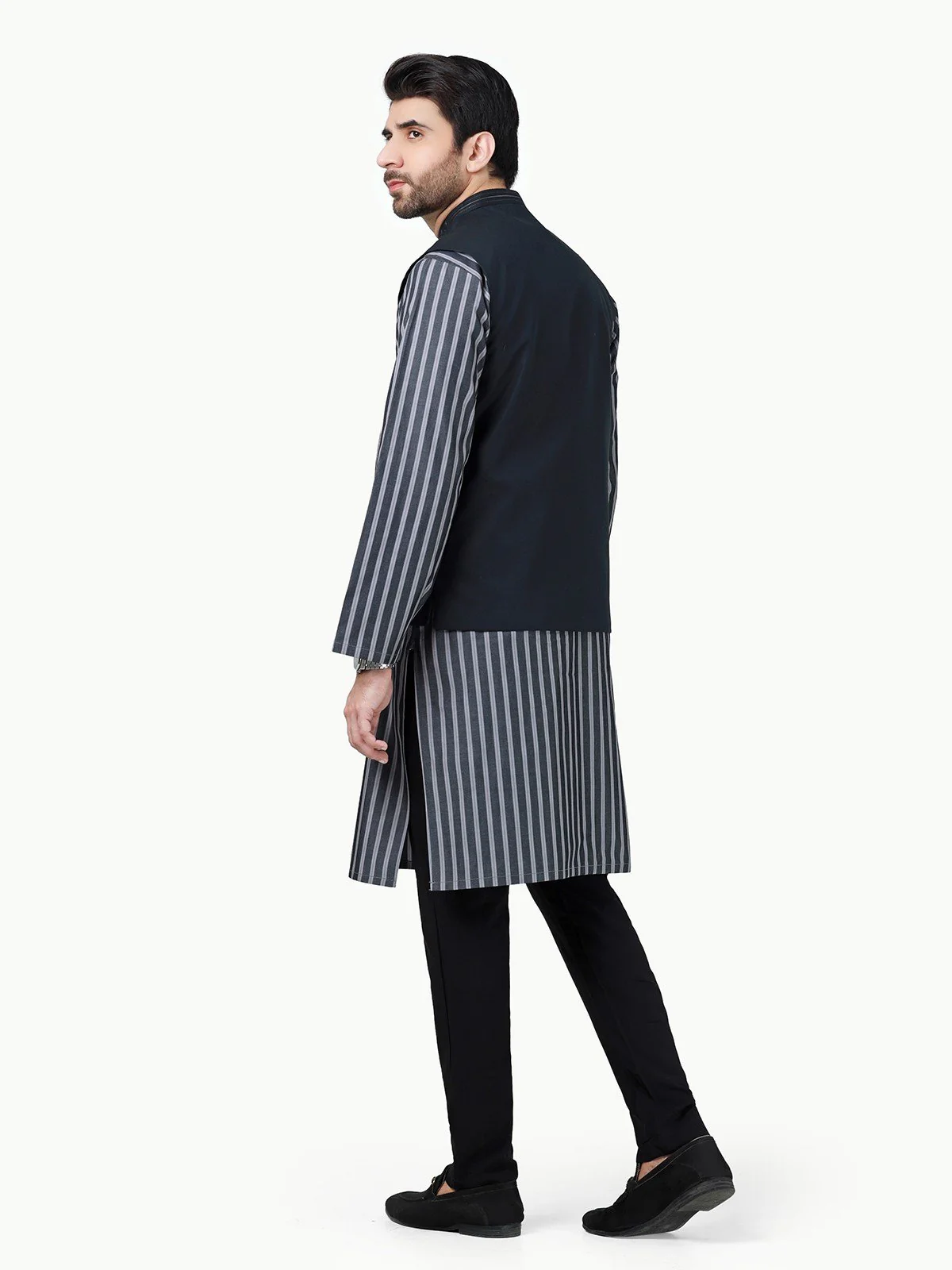 Men's Grey & Black Waist Coat Suit - EMTWCS22-018 - Image 5