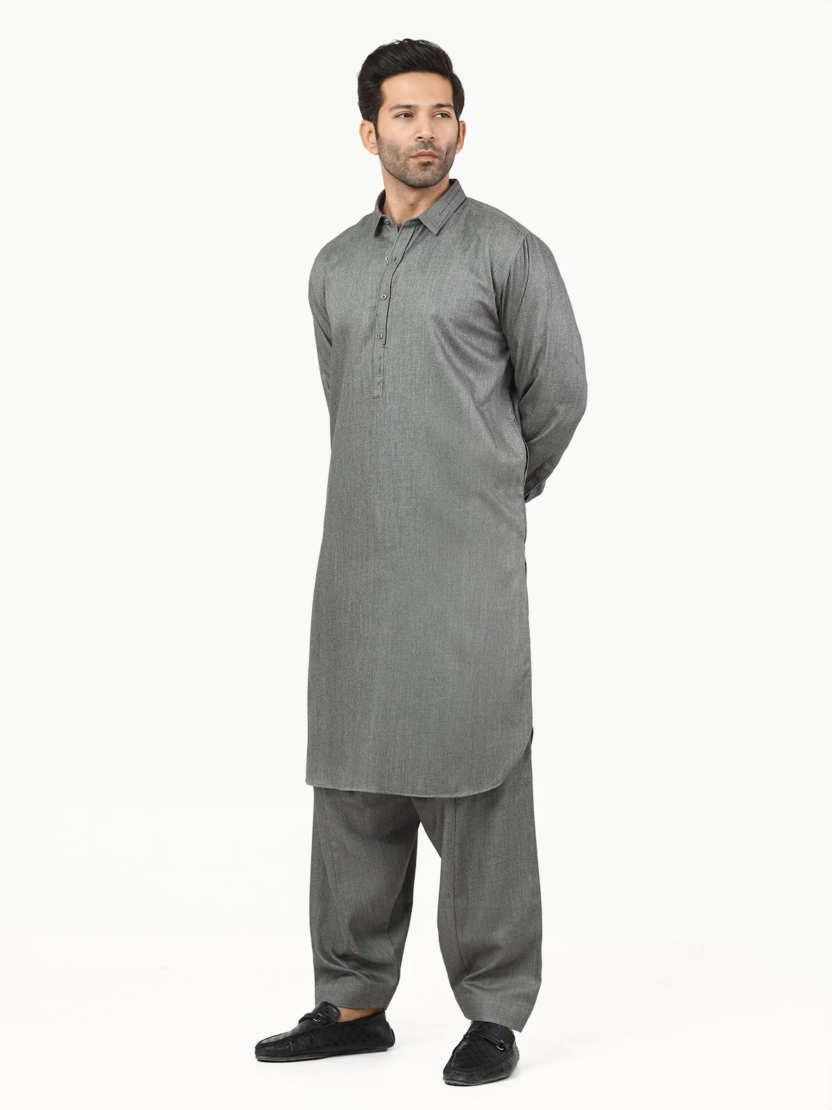 Men's Grey Shalwar Kameez - EMTKS22W-40976 - Image 3