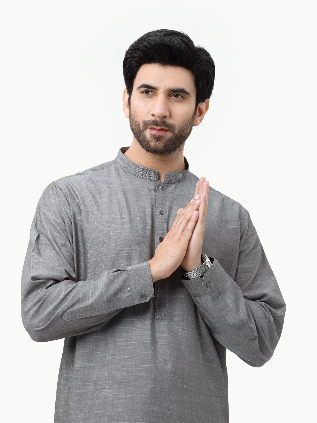 Men's Grey Shalwar Kameez - EMTKS23-40994 - Image 2