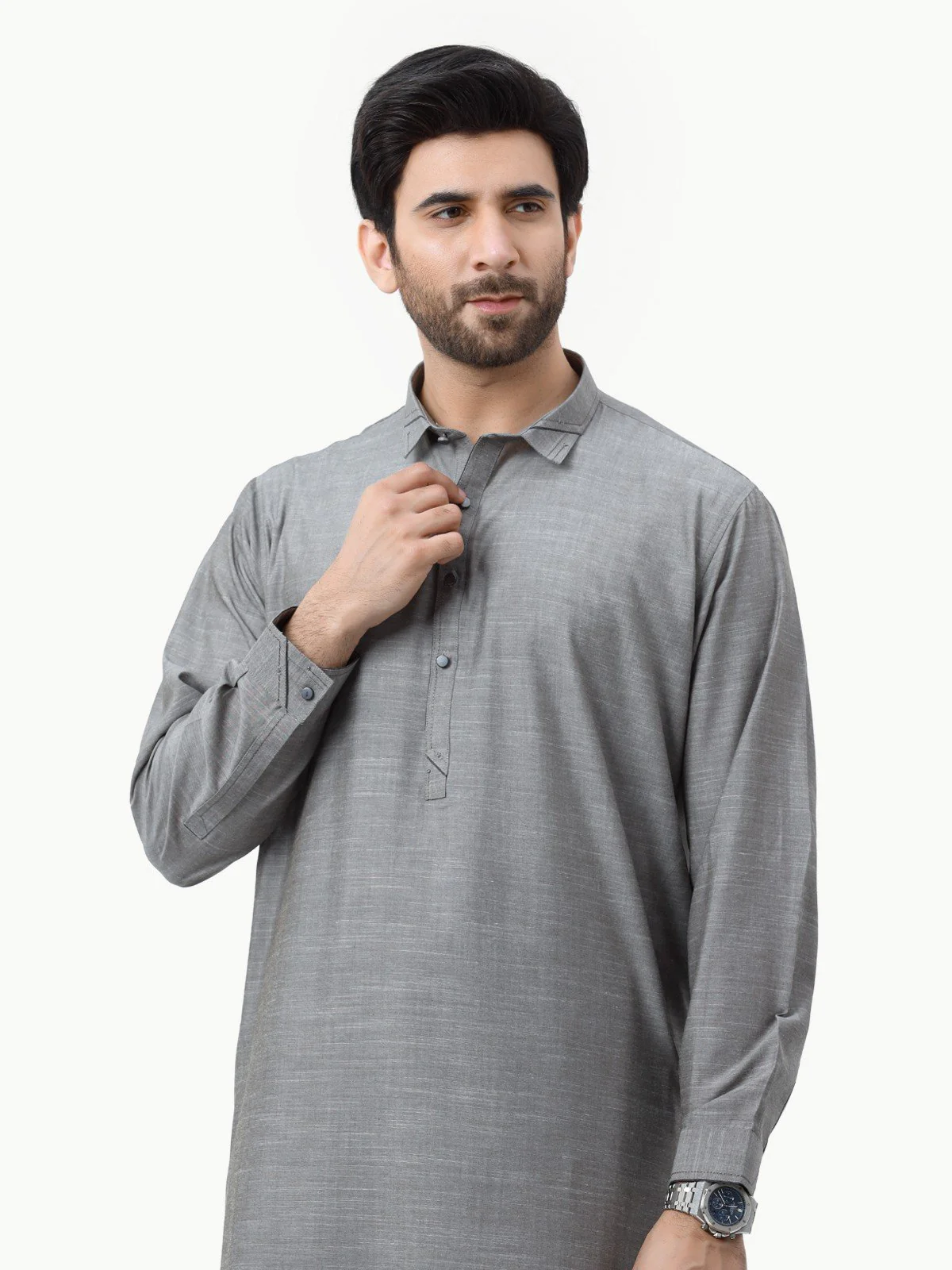 Men's Grey Shalwar Kameez - EMTKS23-40995 - Image 2