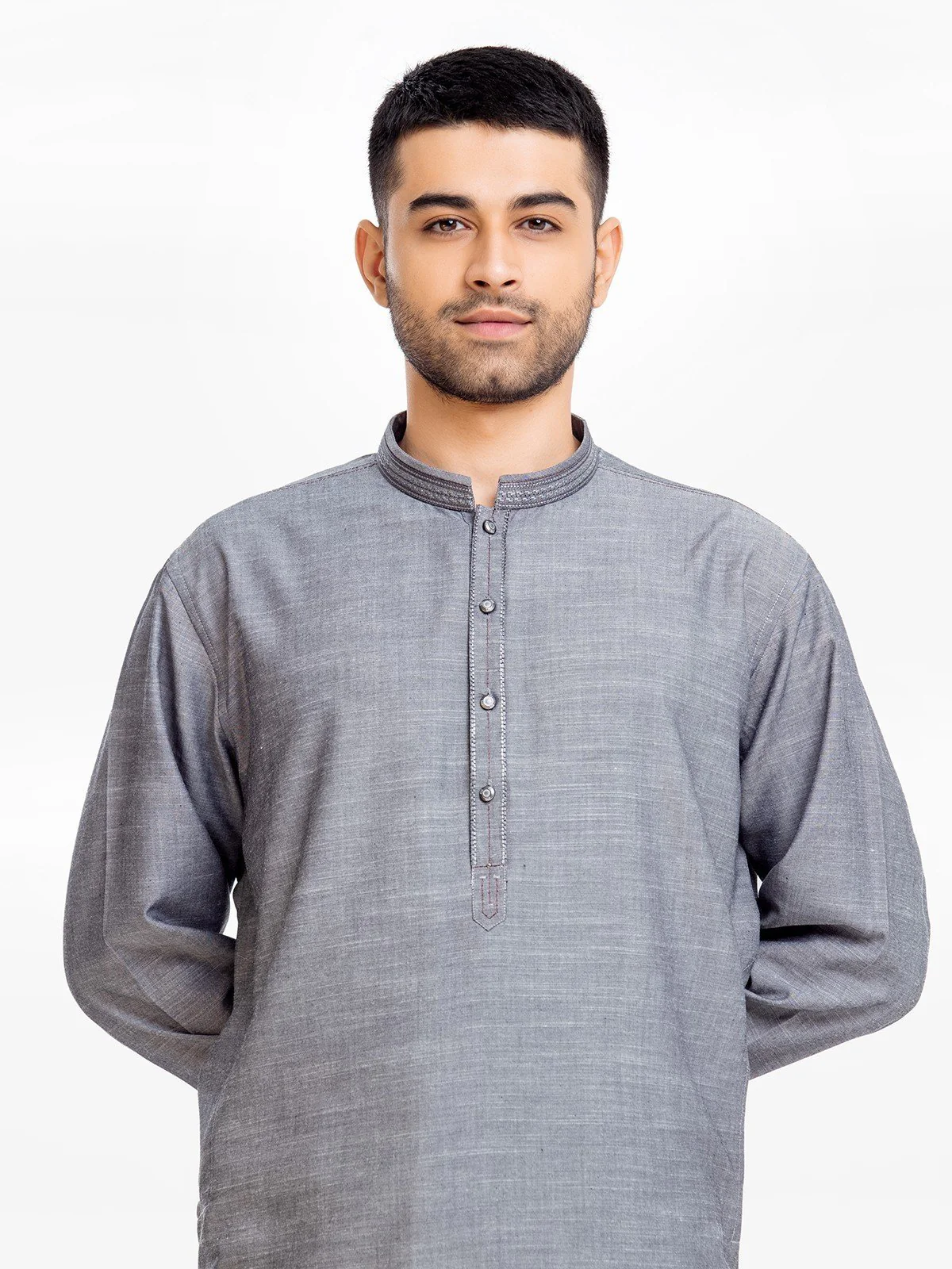 Men's Grey Shalwar Kameez - EMTKS23-40998 - Image 2