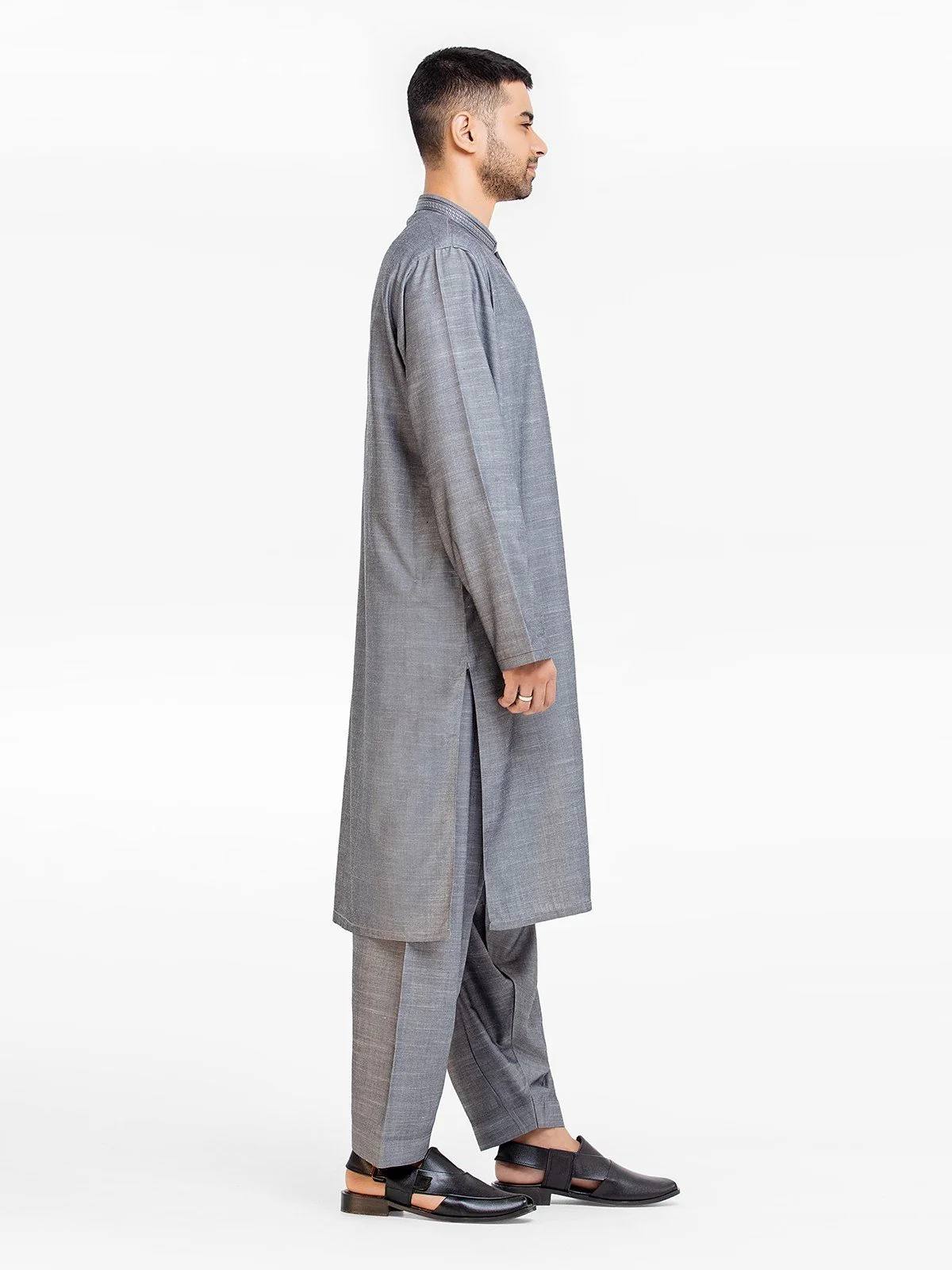 Men's Grey Shalwar Kameez - EMTKS23-40998 - Image 3