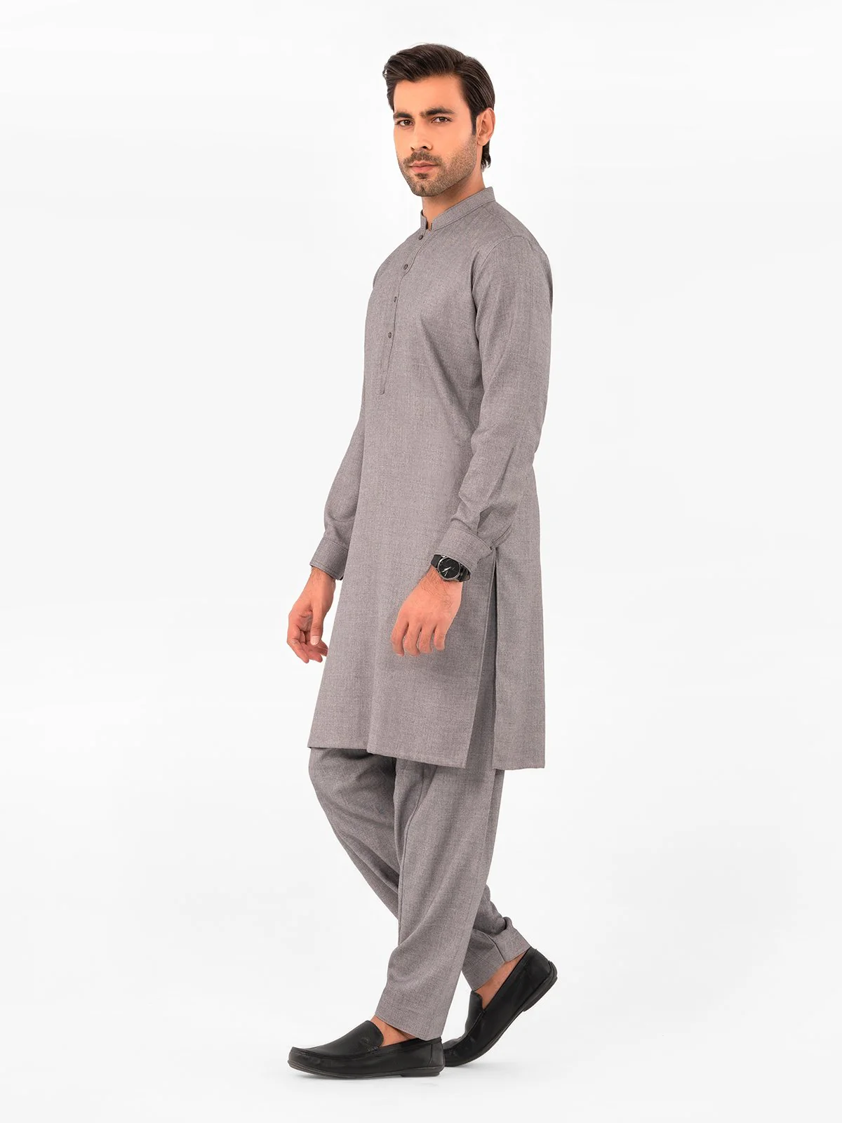 Men's Grey Shalwar Kameez - EMTKS23-41034 - Image 3