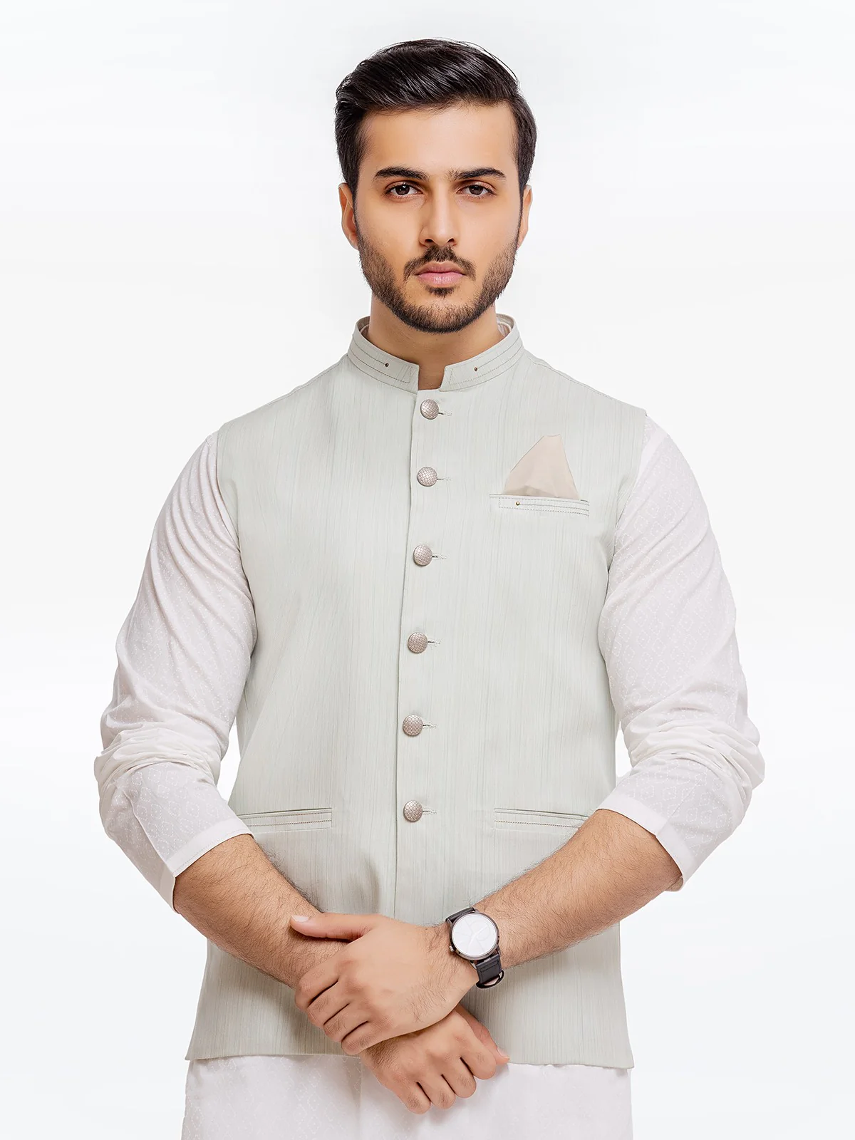 Men's Ice Green Waist Coat - EMTWC23-35877 - Image 3