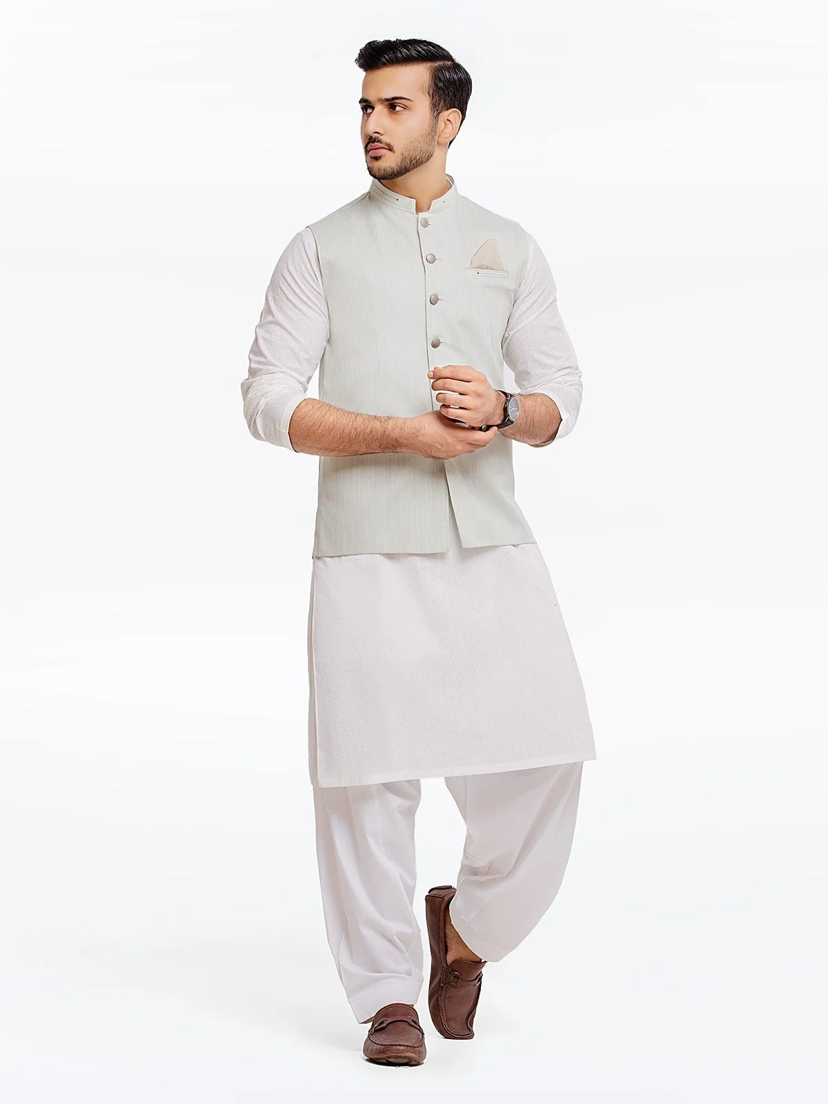 Men's Ice Green Waist Coat - EMTWC23-35877 - Image 4