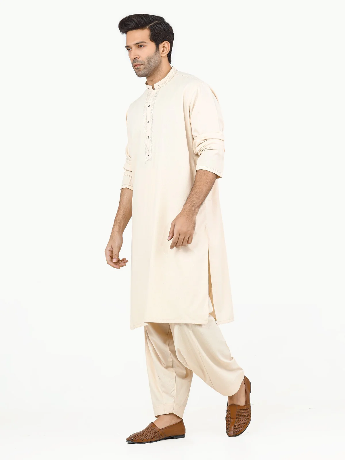 Men's Light Beige Shalwar Kameez - EMTKS22S-40948 - Image 4