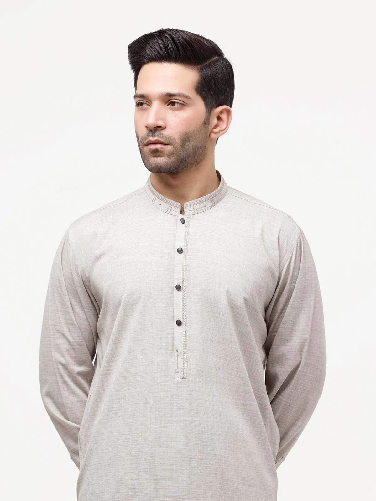 Men's Light Beige Shalwar Kameez - EMTKS23-41004 - Image 2