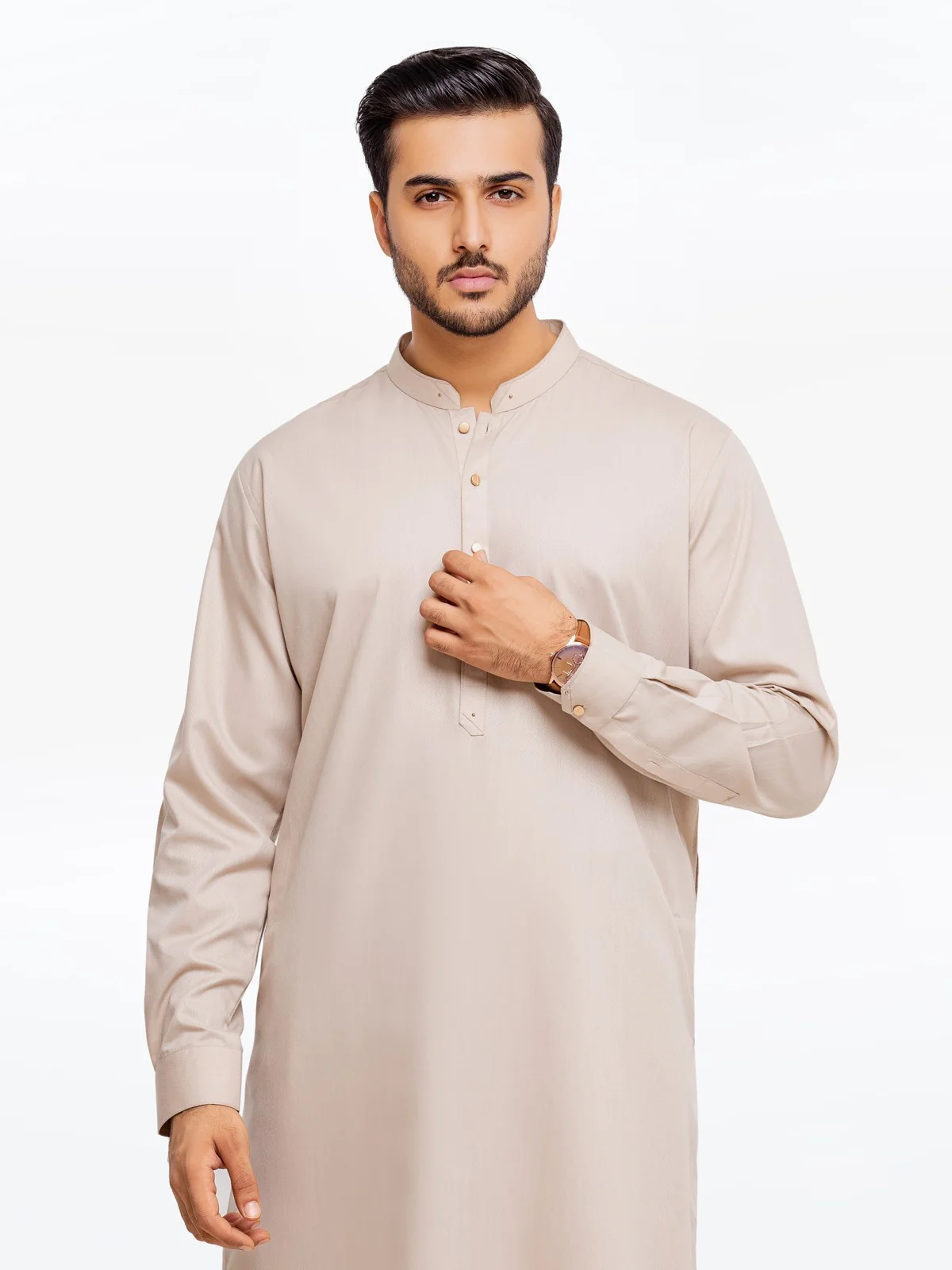 Men's Light Beige Shalwar Kameez - EMTSW23-99362 - Image 2