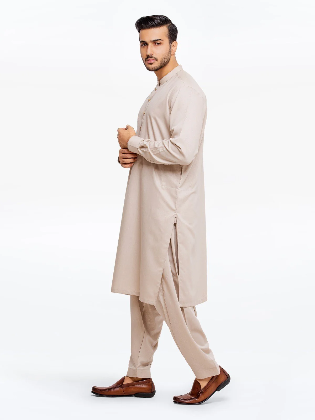Men's Light Beige Shalwar Kameez - EMTSW23-99362 - Image 3