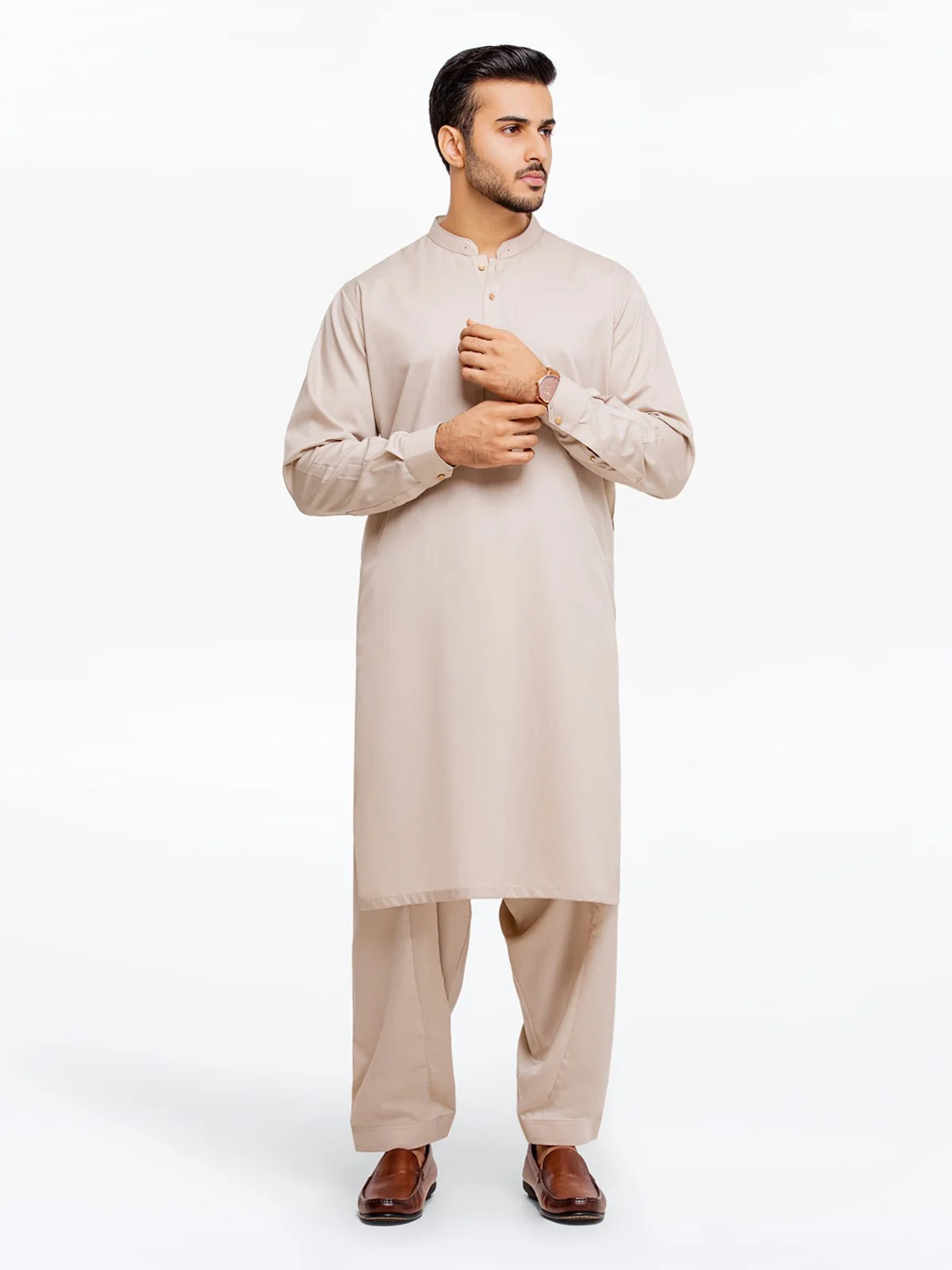 Men's Light Beige Shalwar Kameez - EMTSW23-99362 - Image 4