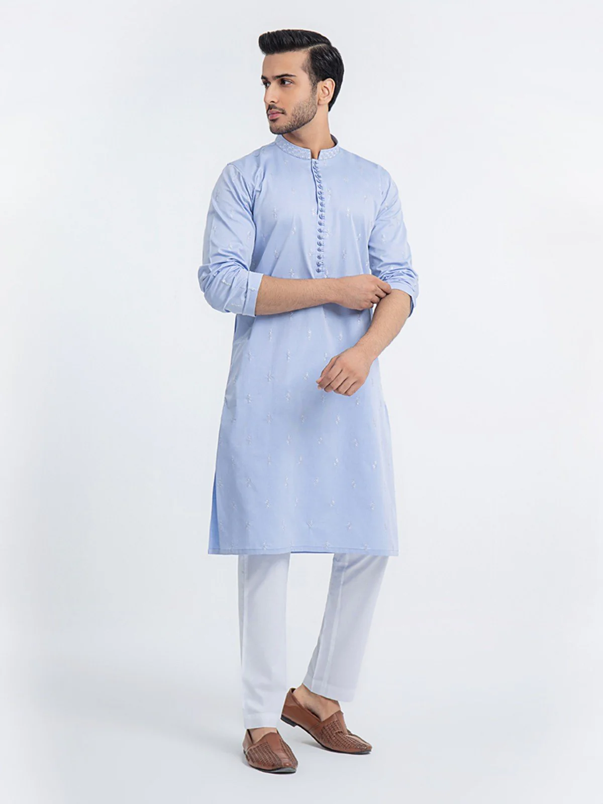 Men's Light Blue Kurta Ceremonial - EMTKC22-075 - Image 3