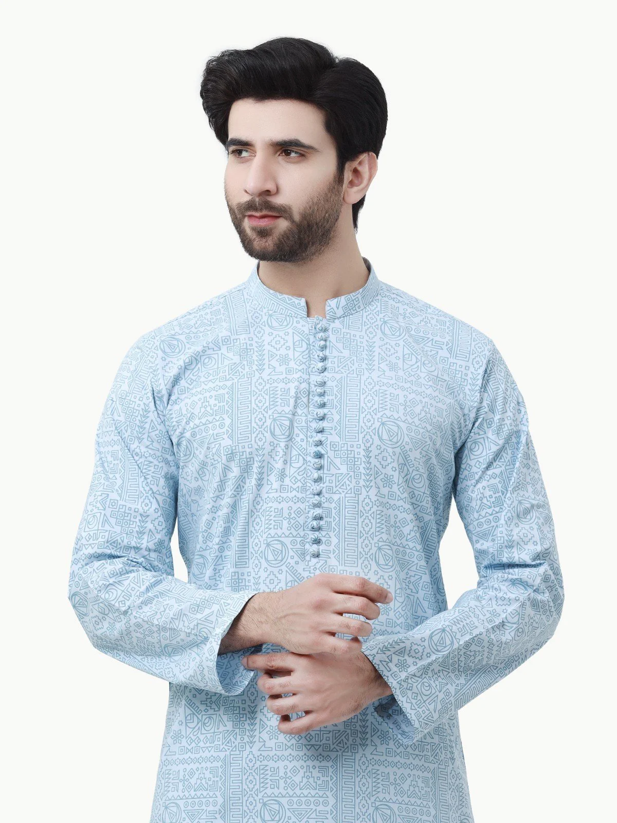Men's Light Blue Kurta - EMTK22-99267 - Image 2